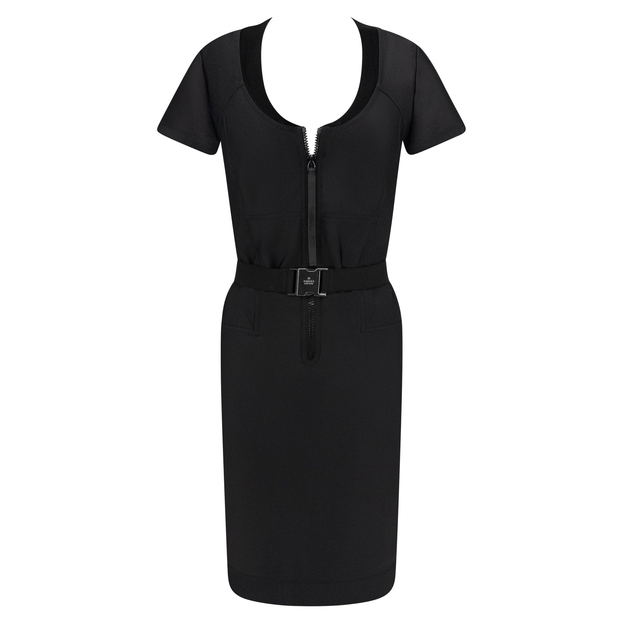 S/S 2010 Gucci Black Bodycon Buckle Belted Short Sleeve Dress - RealList