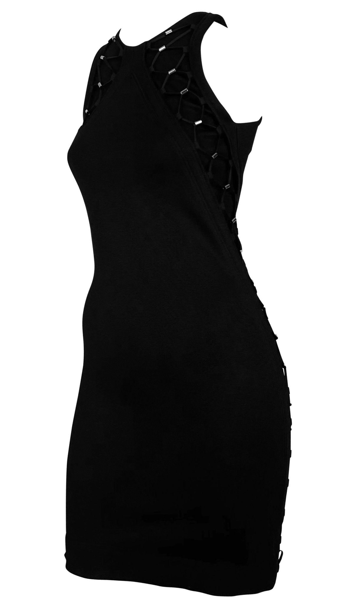 S/S 2010 Gucci by Frida Giannini Black Bodycon Lace - Up Sleeveless Sheath Dress - RealList