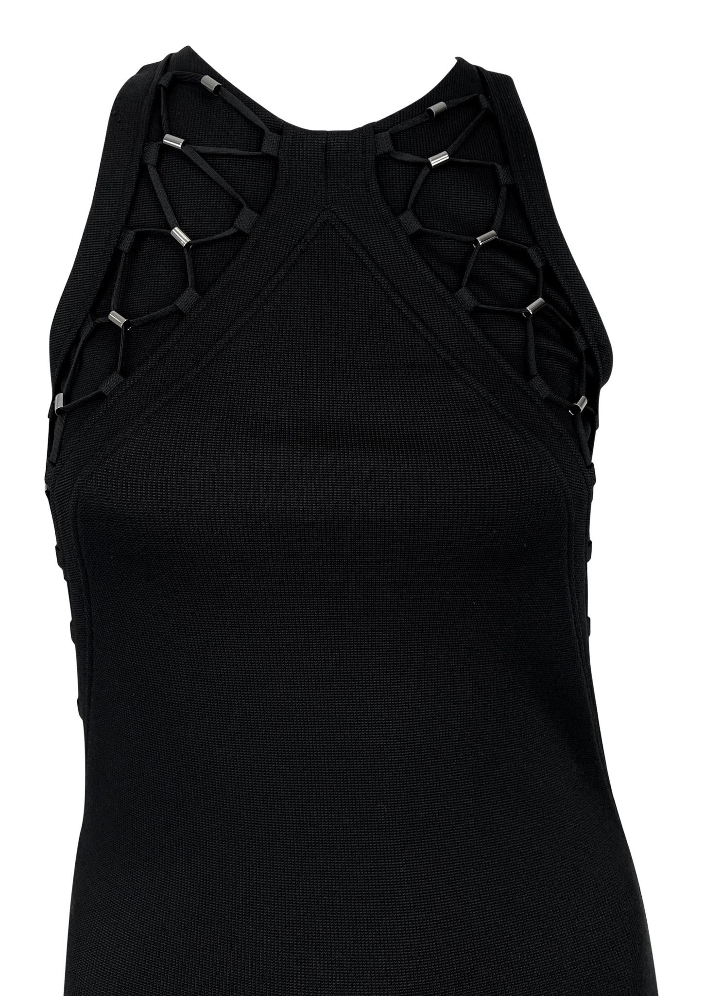 S/S 2010 Gucci by Frida Giannini Black Bodycon Lace - Up Sleeveless Sheath Dress - RealList