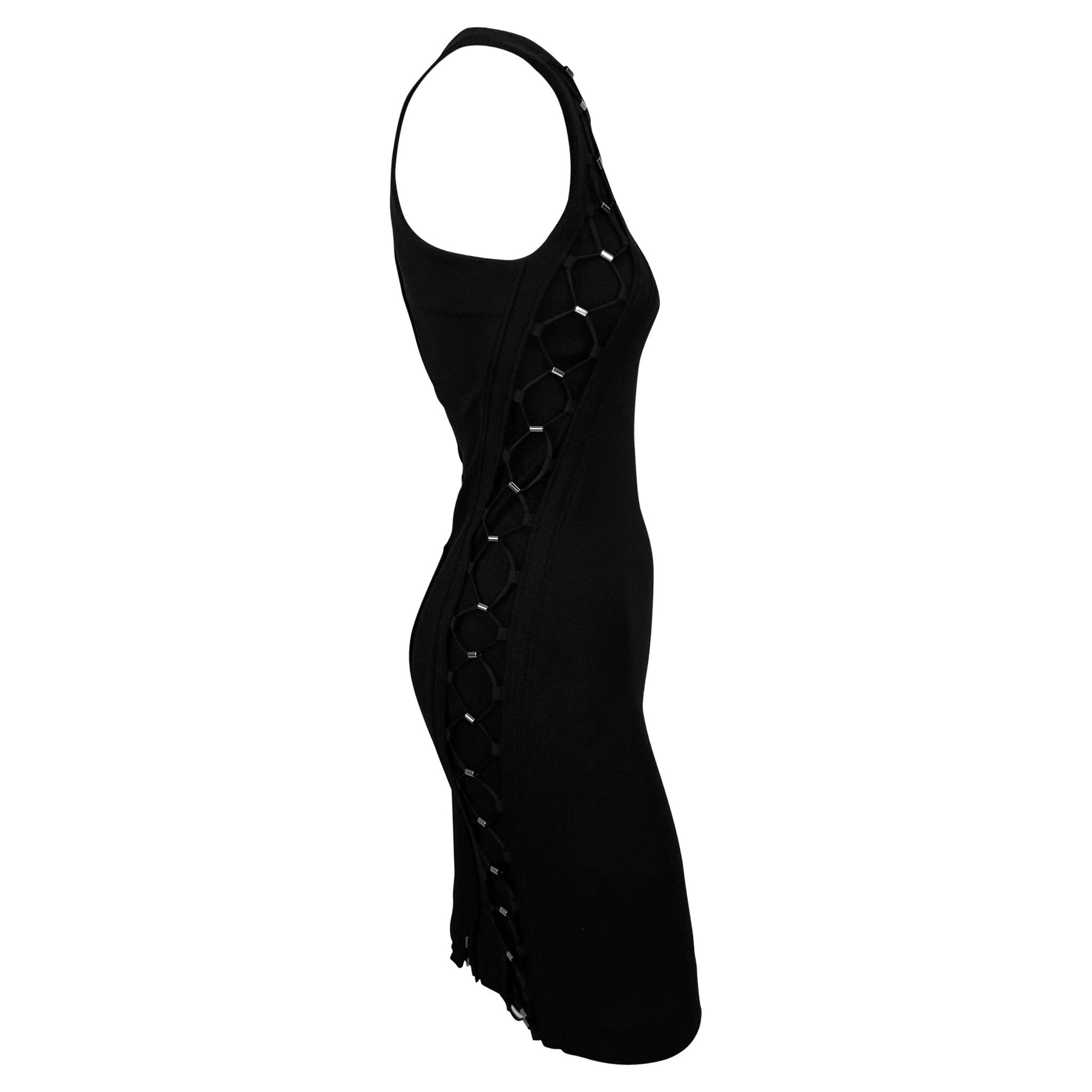 S/S 2010 Gucci by Frida Giannini Black Bodycon Lace - Up Sleeveless Sheath Dress - RealList