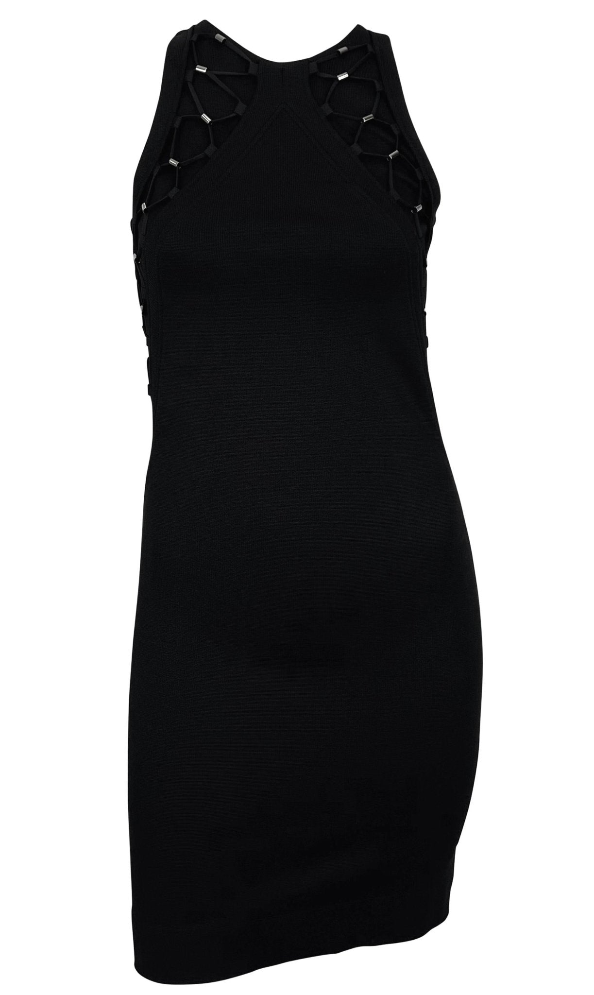 S/S 2010 Gucci by Frida Giannini Black Bodycon Lace - Up Sleeveless Sheath Dress - RealList