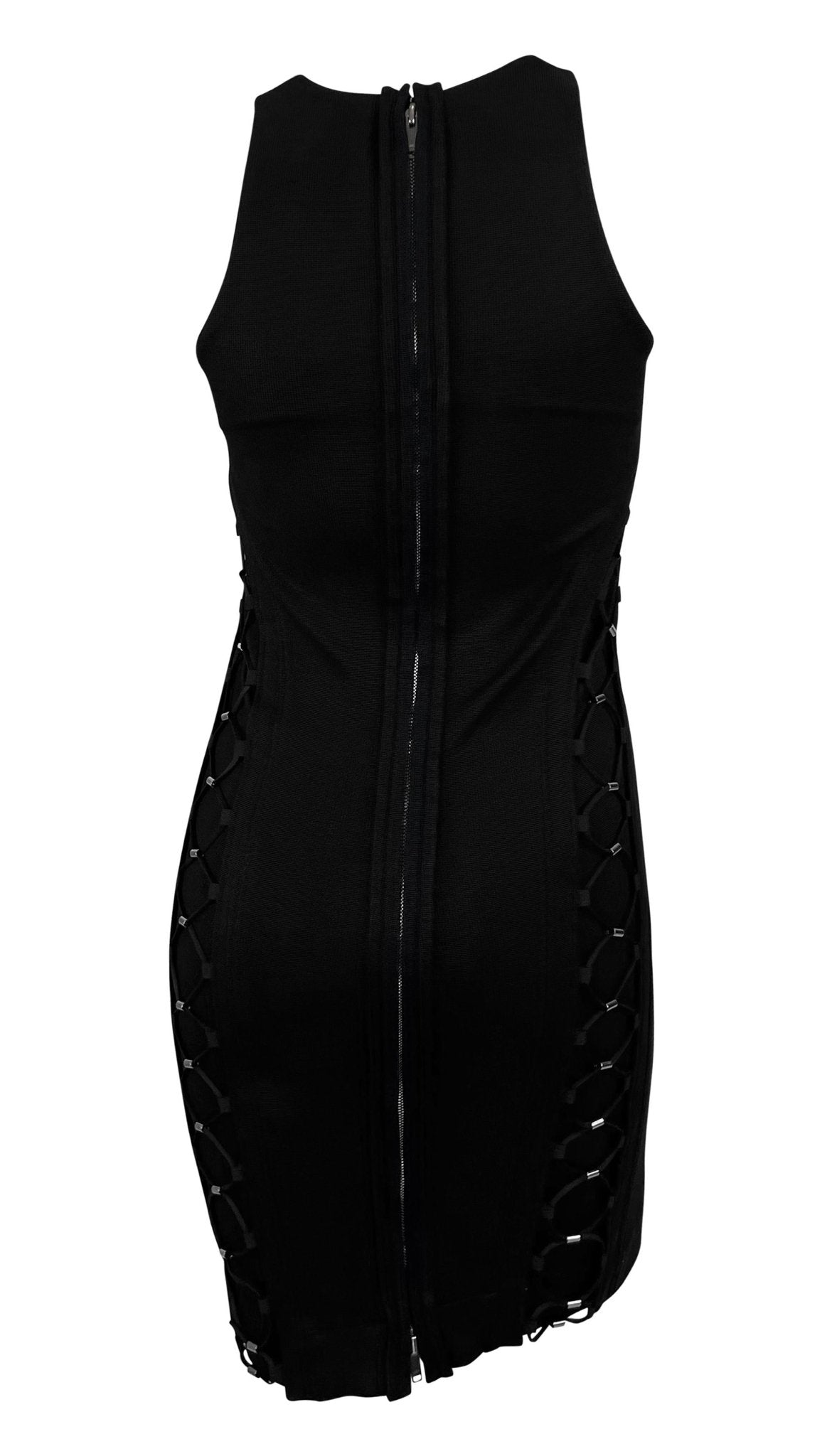 S/S 2010 Gucci by Frida Giannini Black Bodycon Lace - Up Sleeveless Sheath Dress - RealList