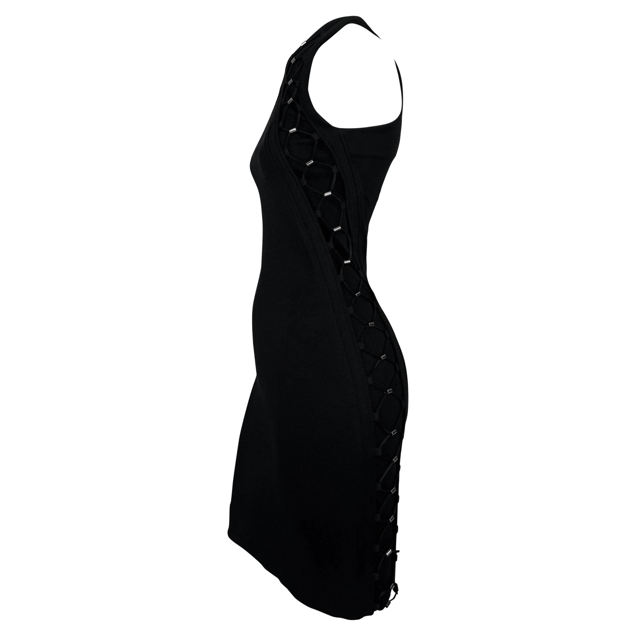 S/S 2010 Gucci by Frida Giannini Black Bodycon Lace - Up Sleeveless Sheath Dress - RealList
