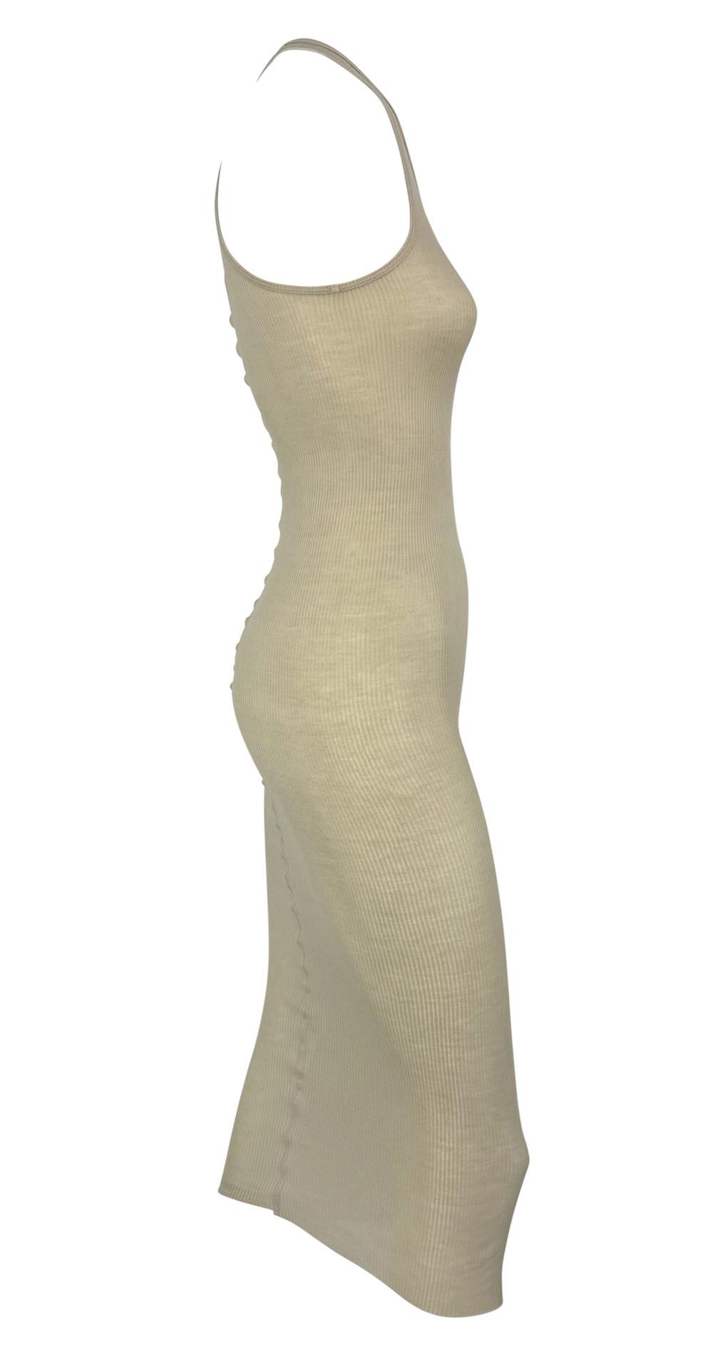 S/S 2010 Rick Owens "Release" Collection Sheer Beige Ribbed Jersey Maxi Dress - RealList