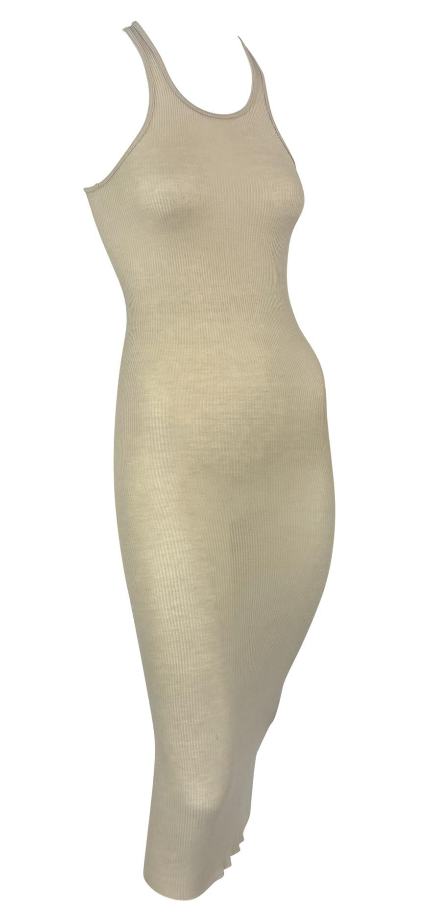 S/S 2010 Rick Owens "Release" Collection Sheer Beige Ribbed Jersey Maxi Dress - RealList