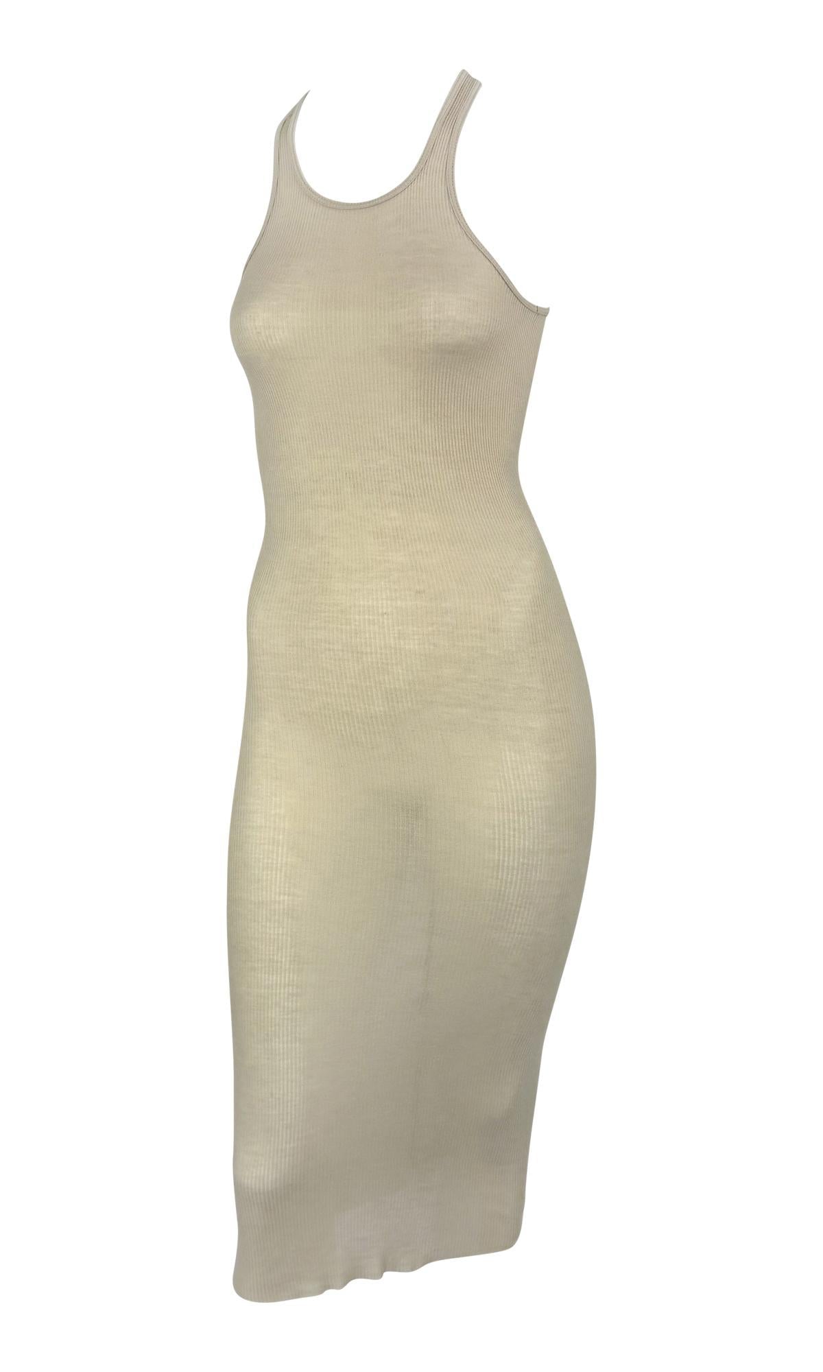 S/S 2010 Rick Owens "Release" Collection Sheer Beige Ribbed Jersey Maxi Dress - RealList