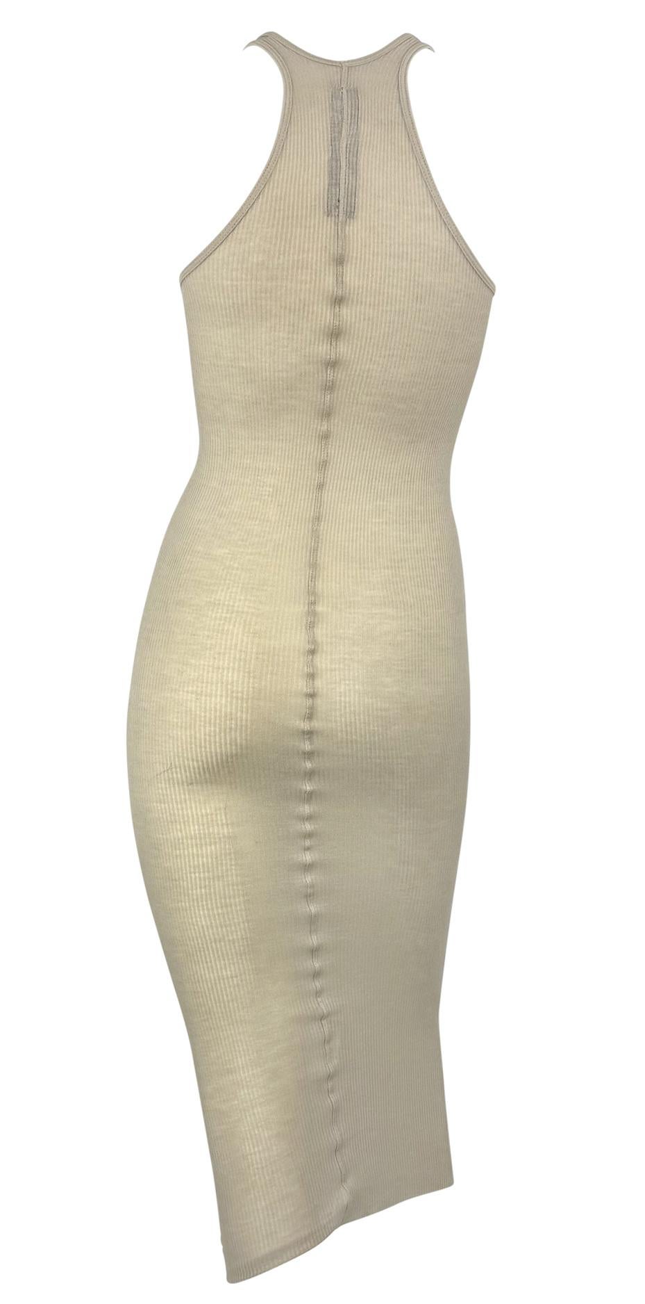 S/S 2010 Rick Owens "Release" Collection Sheer Beige Ribbed Jersey Maxi Dress - RealList