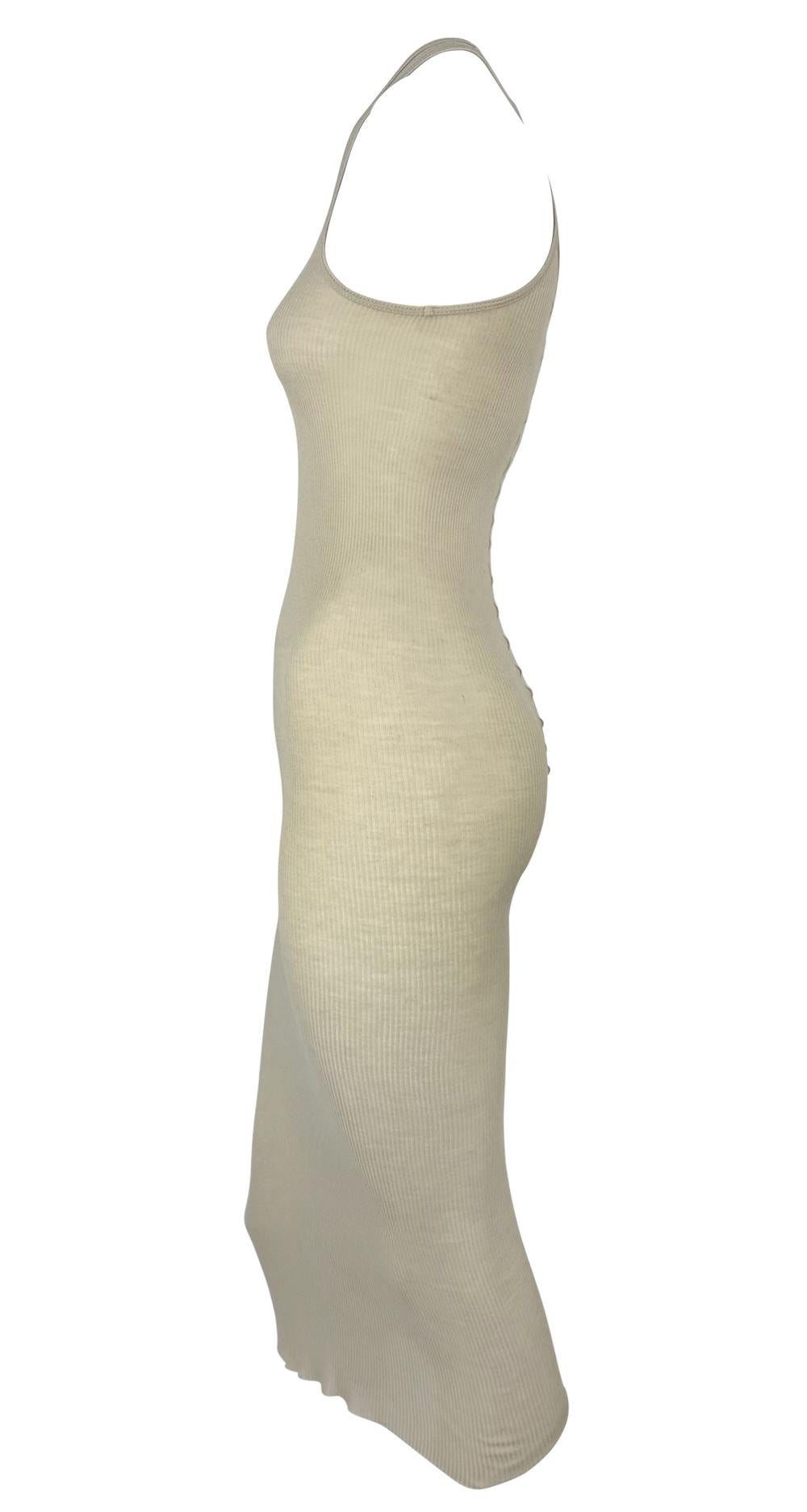 S/S 2010 Rick Owens "Release" Collection Sheer Beige Ribbed Jersey Maxi Dress - RealList