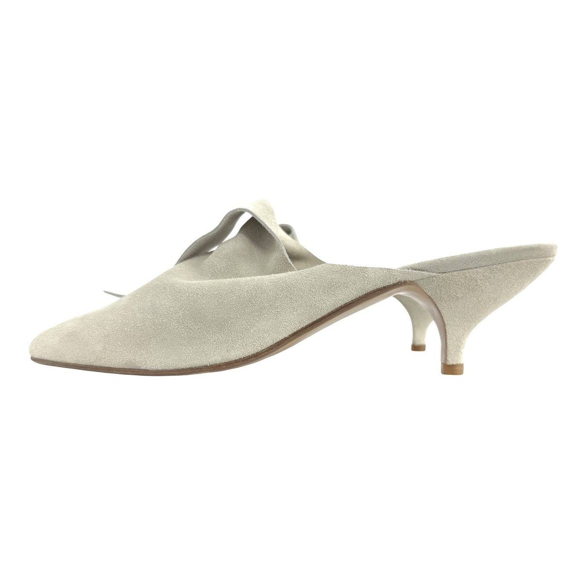 Unworn Early 1990s Norma Kamali Light Grey Suede Kitten Heel Mules 10 - RealList