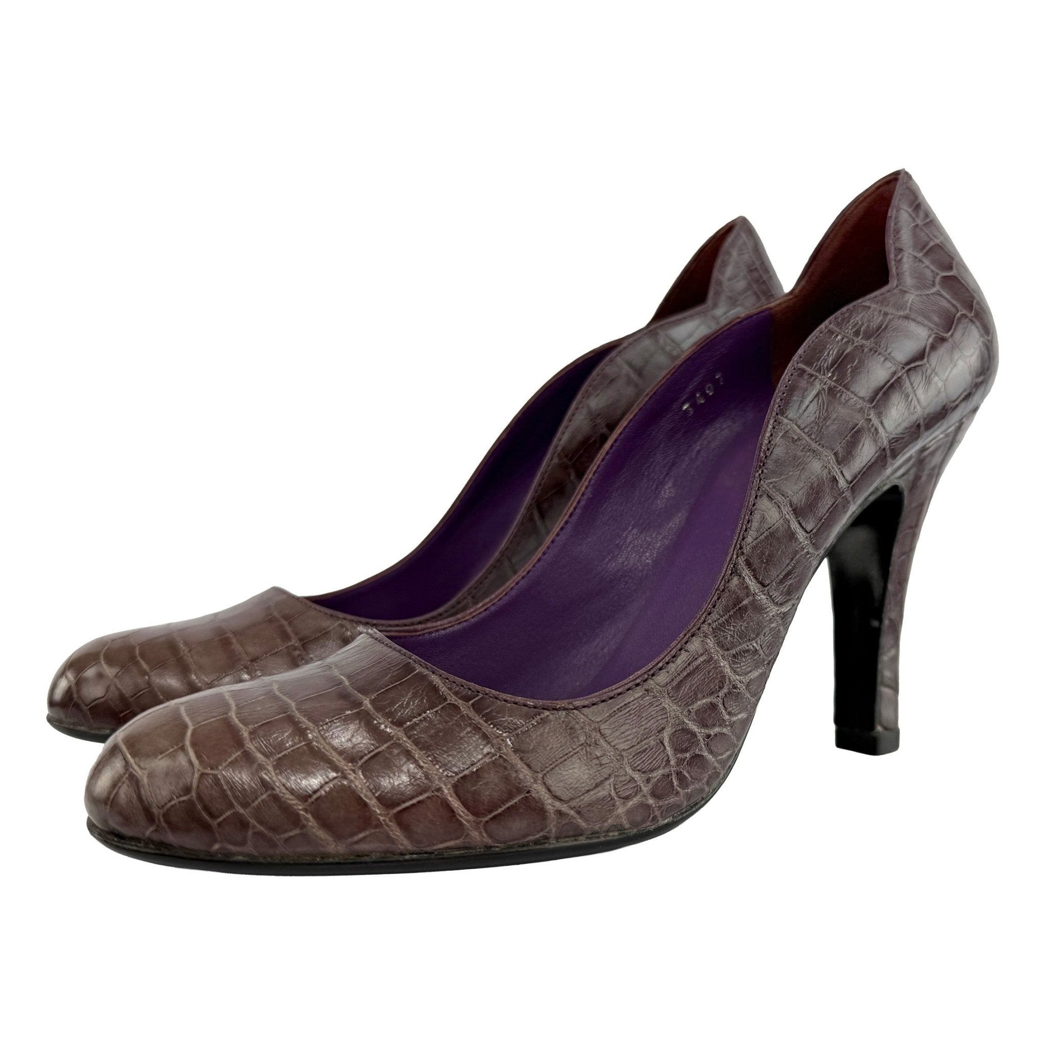 Unworn Early 2000s Prada Genuine Alligator Purple Scalloped Pumps 36 - RealList