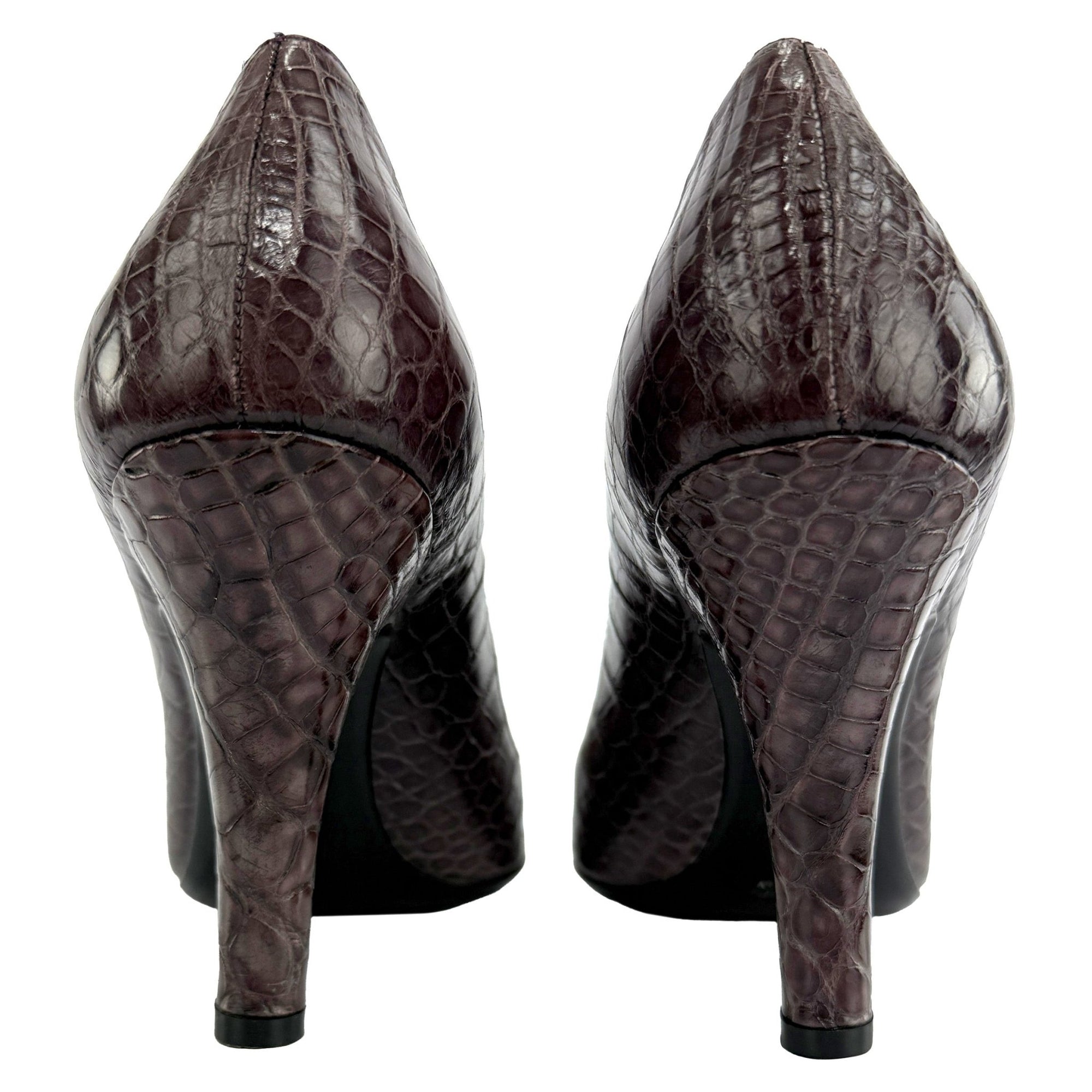 Unworn Early 2000s Prada Genuine Alligator Purple Scalloped Pumps 36 - RealList