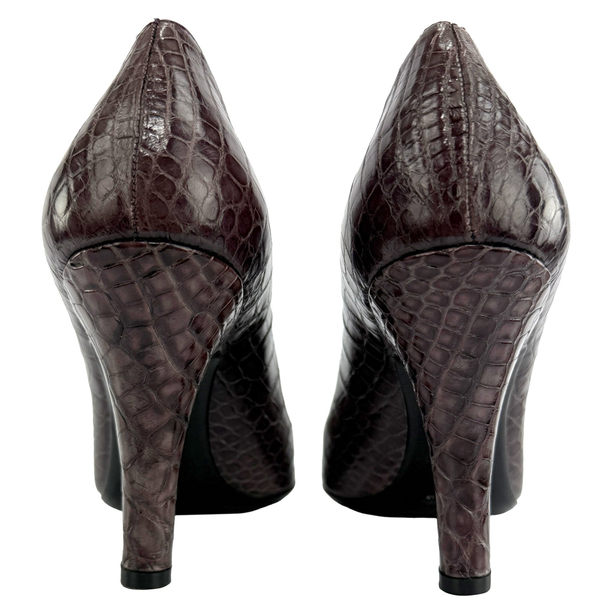 Unworn Early 2000s Prada Genuine Alligator Purple Scalloped Pumps 36 - RealList