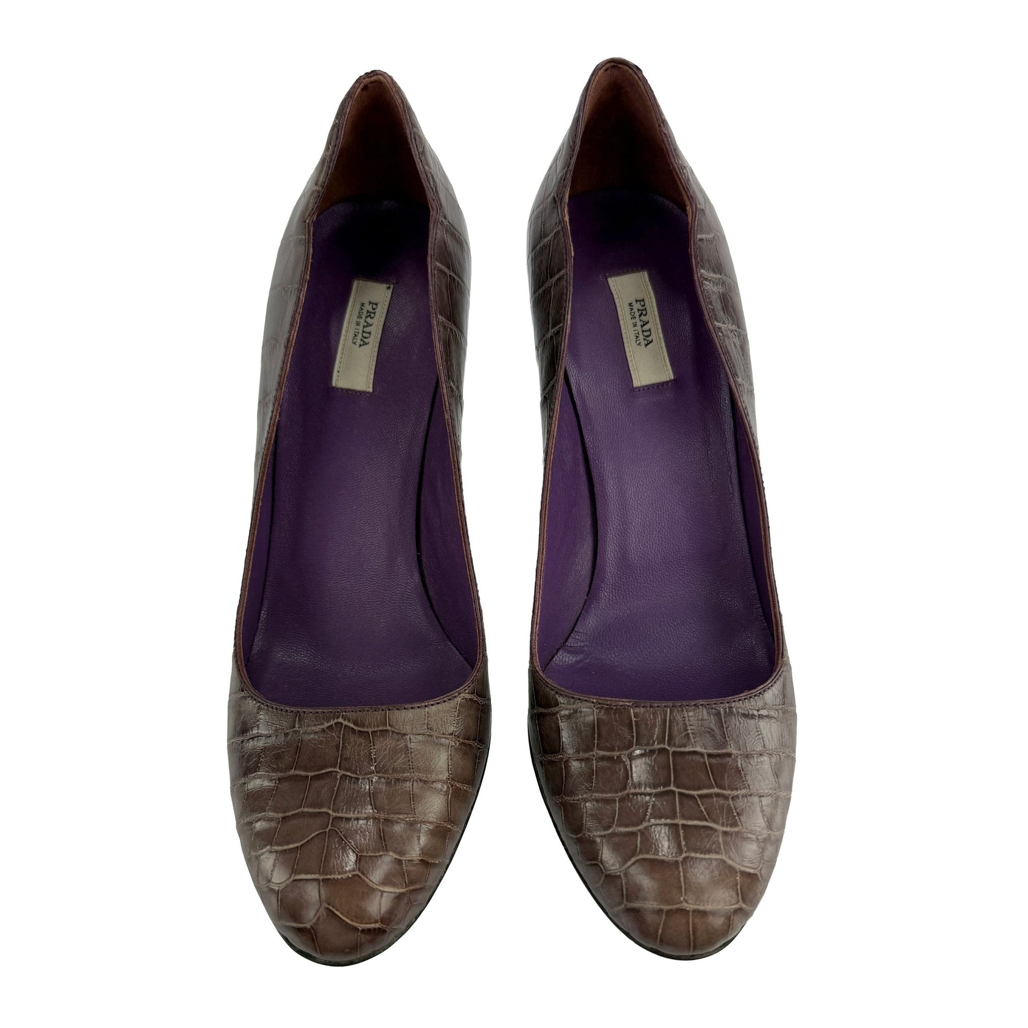 Unworn Early 2000s Prada Genuine Alligator Purple Scalloped Pumps 36 - RealList