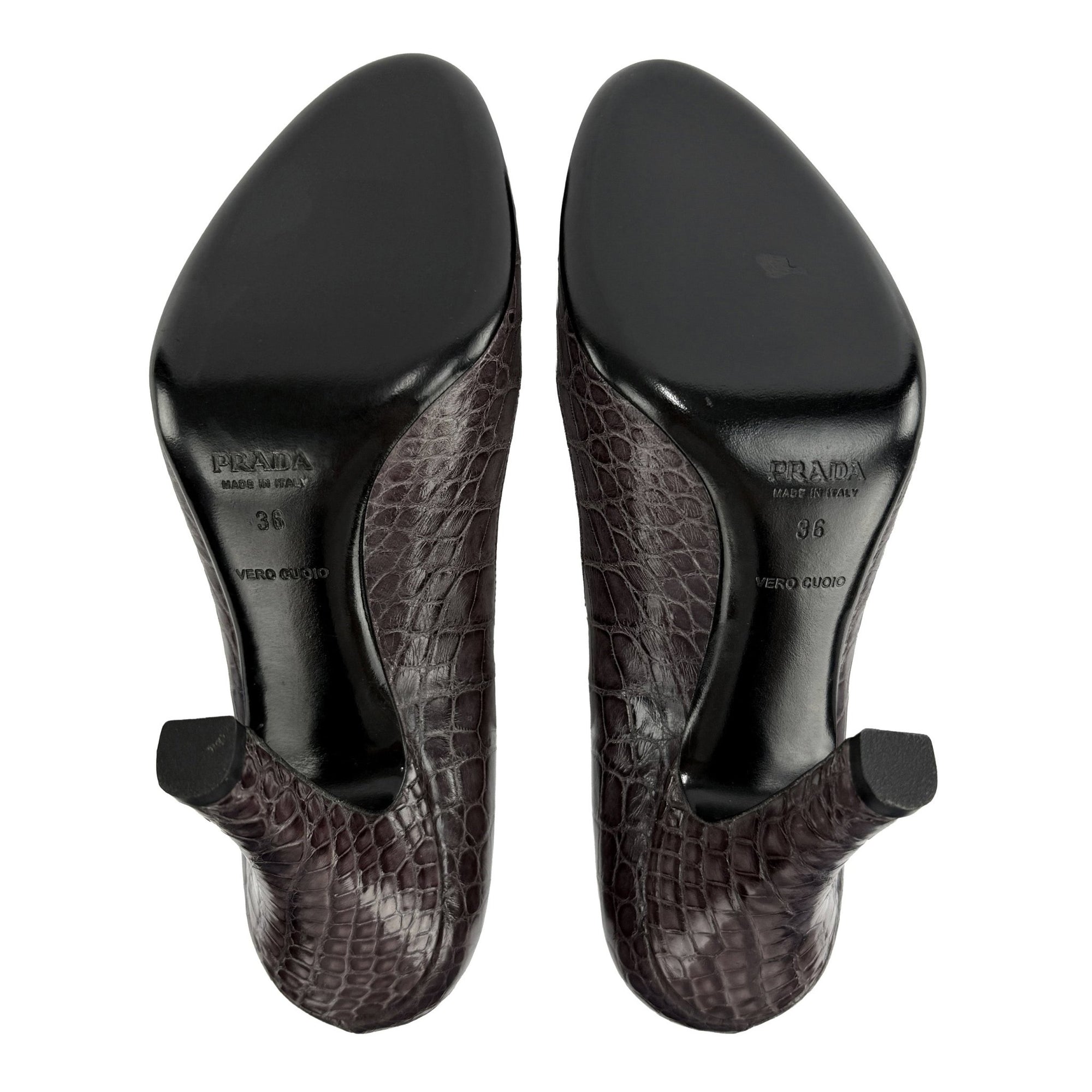 Unworn Early 2000s Prada Genuine Alligator Purple Scalloped Pumps 36 - RealList