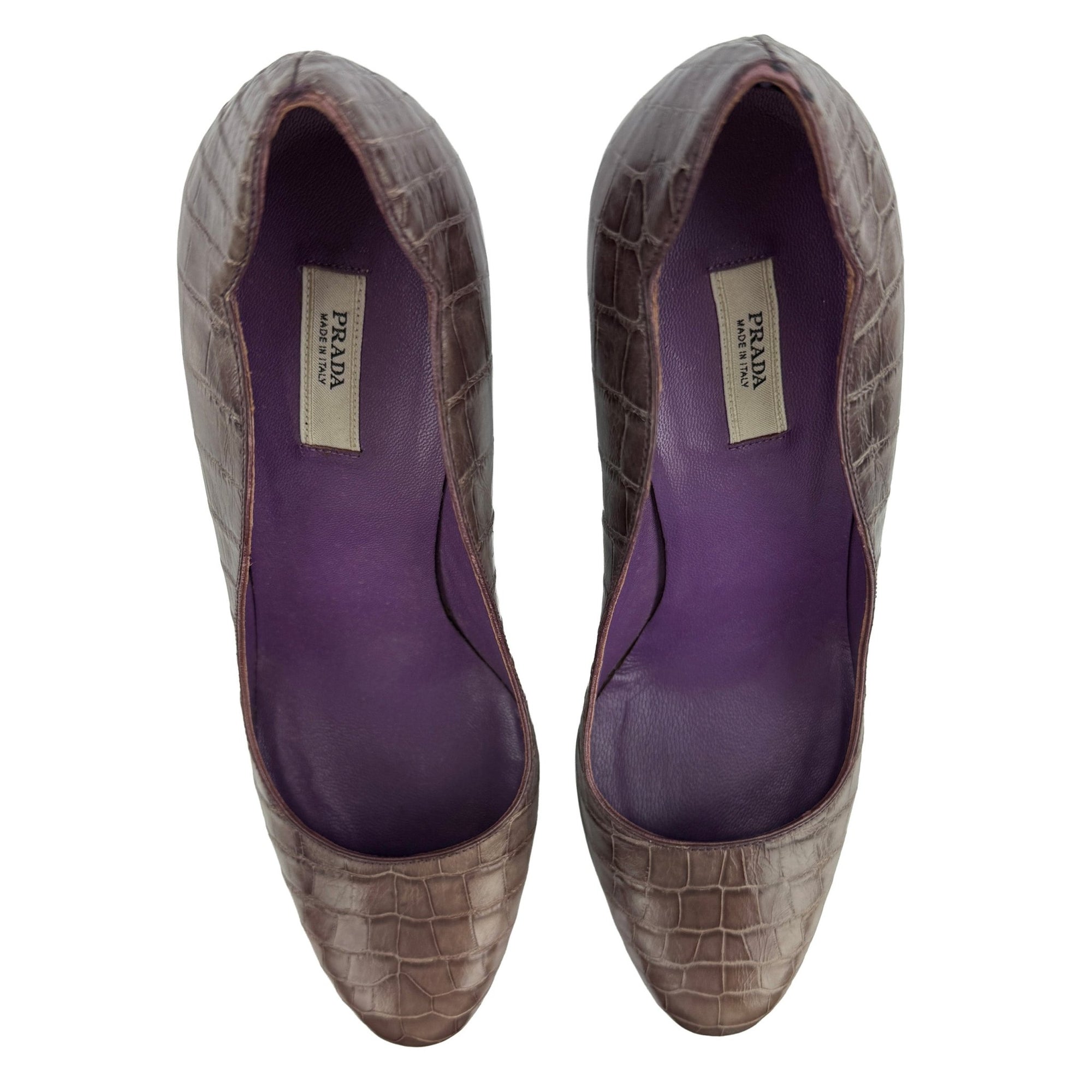 Unworn Early 2000s Prada Genuine Alligator Purple Scalloped Pumps 36 - RealList