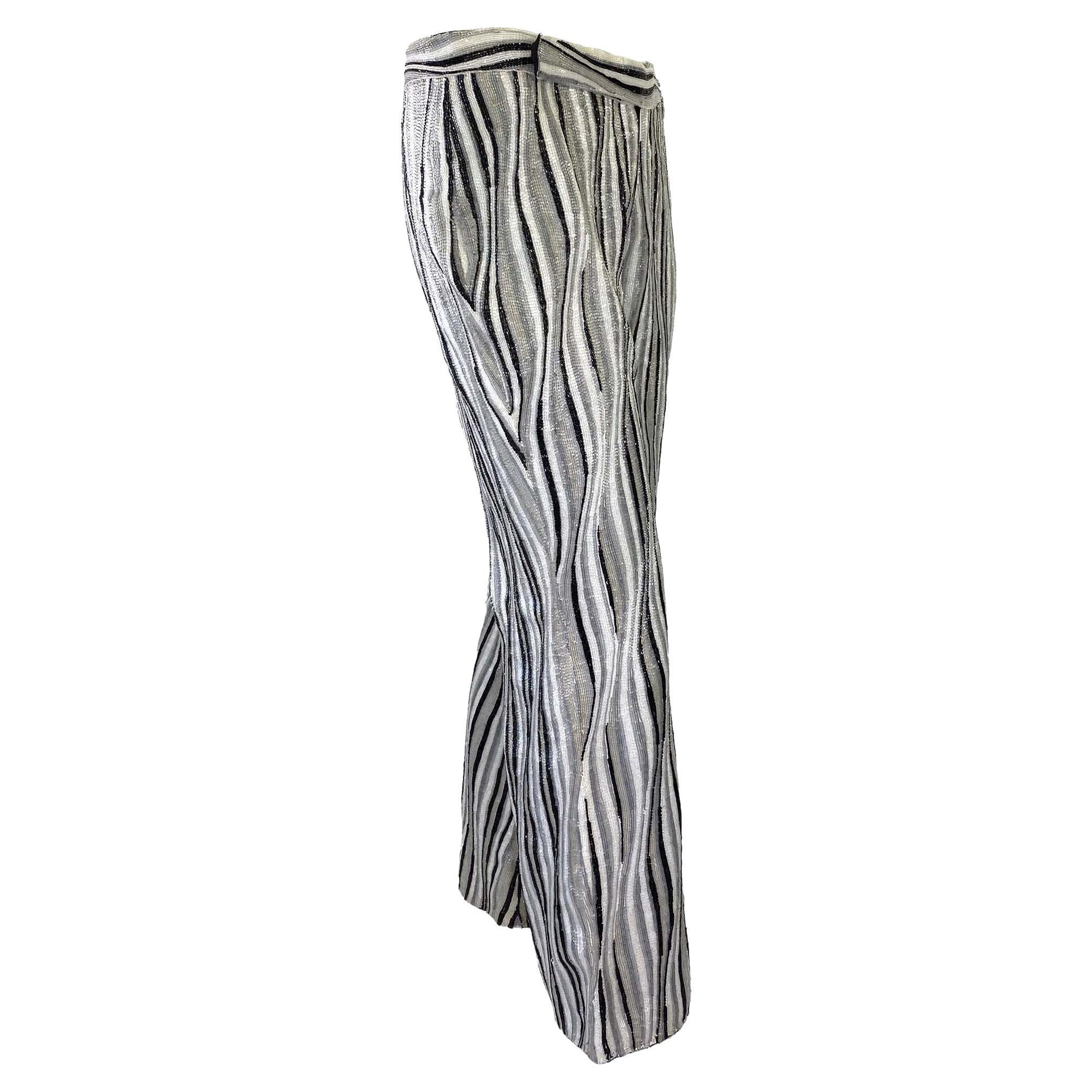 S/S 2000 Gucci by Tom Ford Heavily Beaded Striped Pants Black White Grey Runway