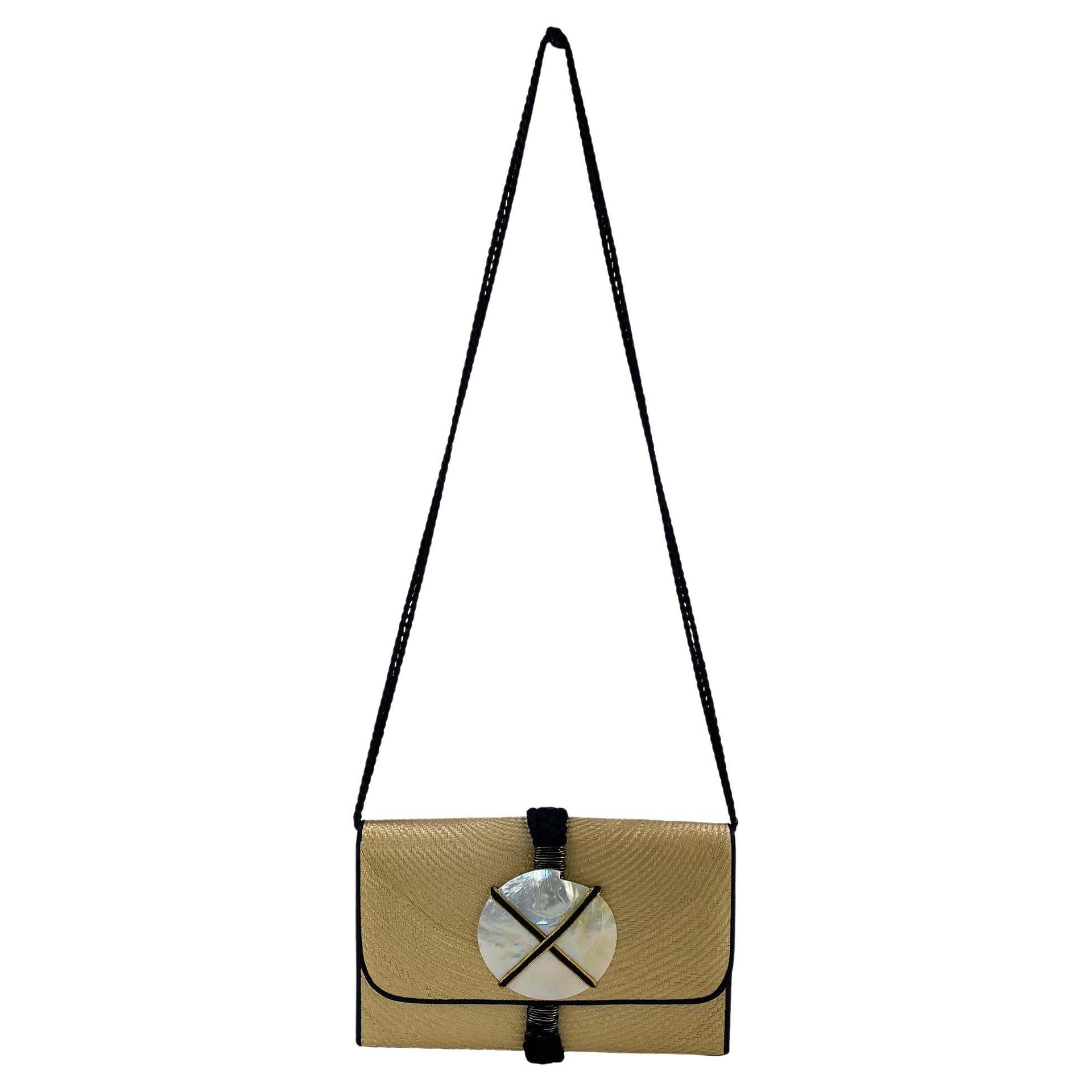 1960s Saint Laurent Rive Gauche Rattan Woven Wicker Shell Accordion Bag