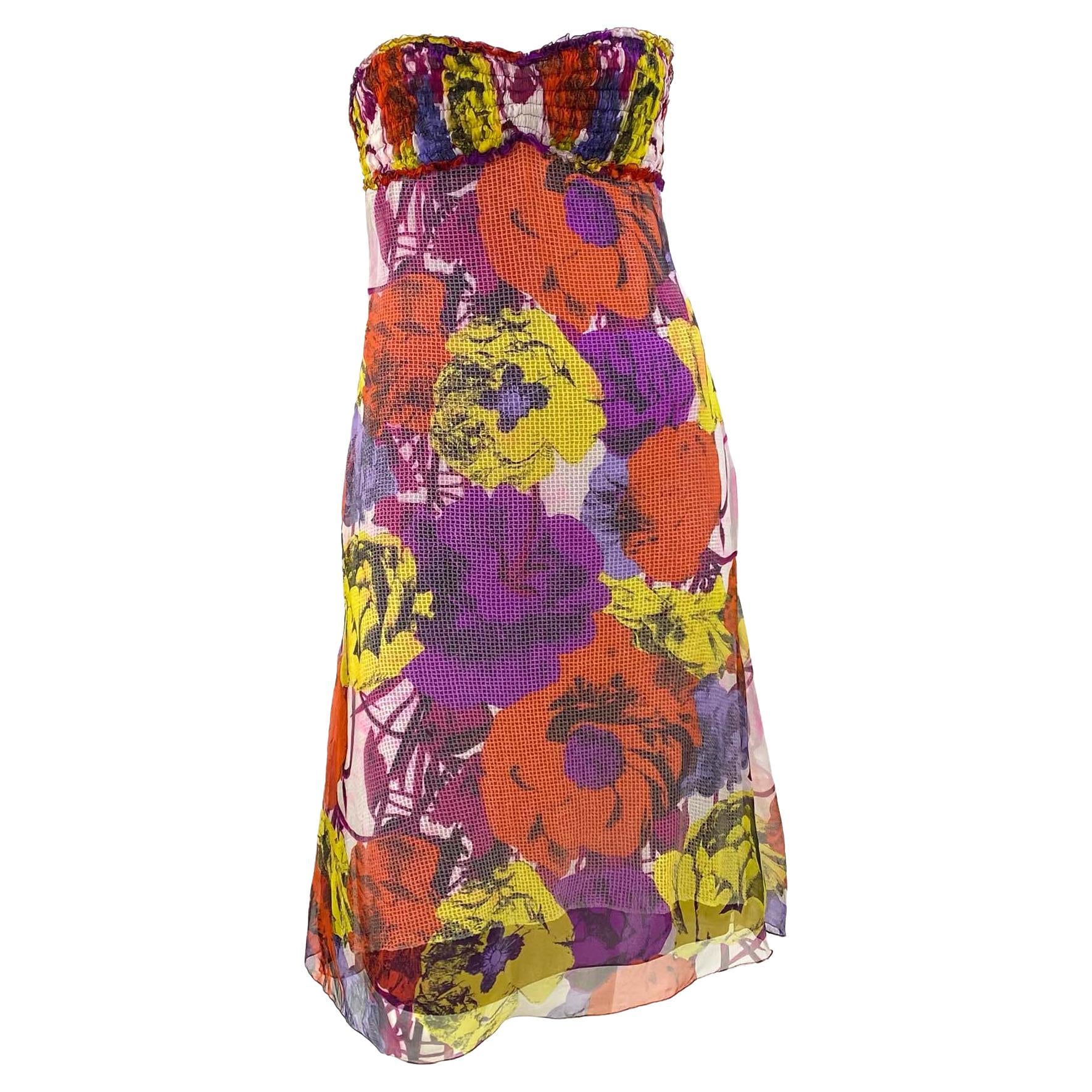 S/S 2002 Gianni Versace by Donatella Sheer Pop Art Print Strapless Dress