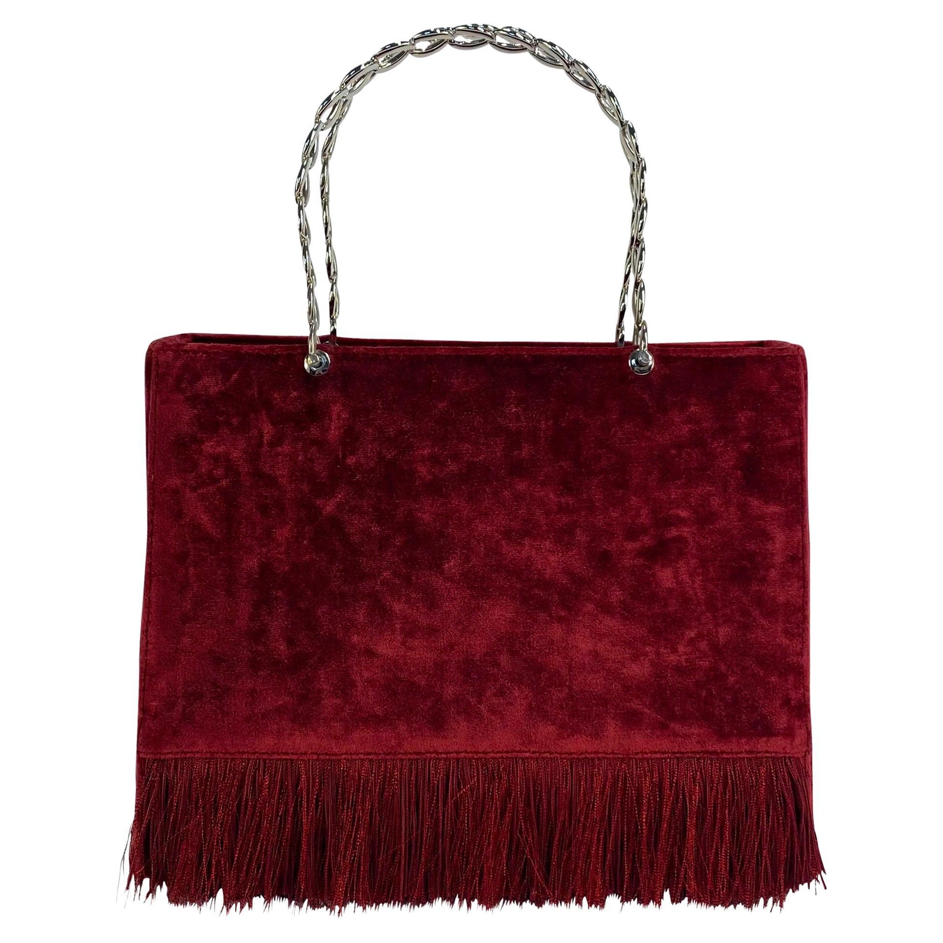 S/S 1998 Christian Dior by John Galliano Red Velvet Fringe Metal Handle Lady Bag