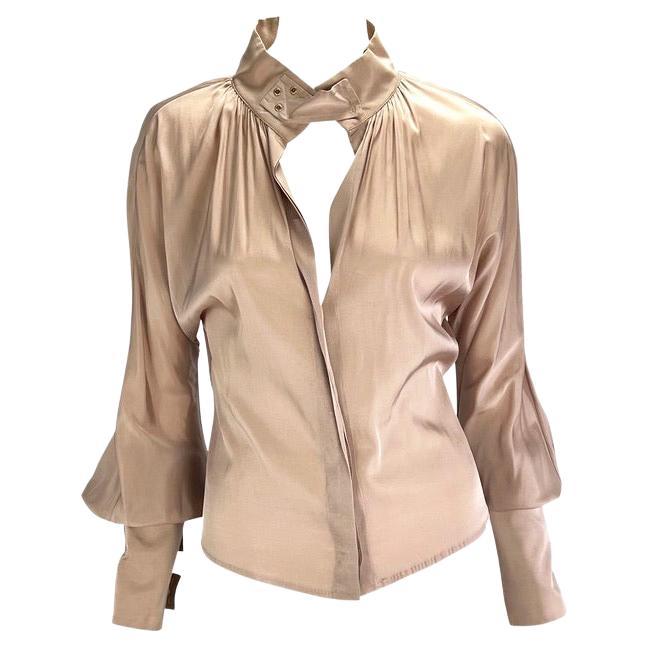 F/W 2003 Gucci by Tom Ford Beige Silk Strap Long Sleeve Shirt