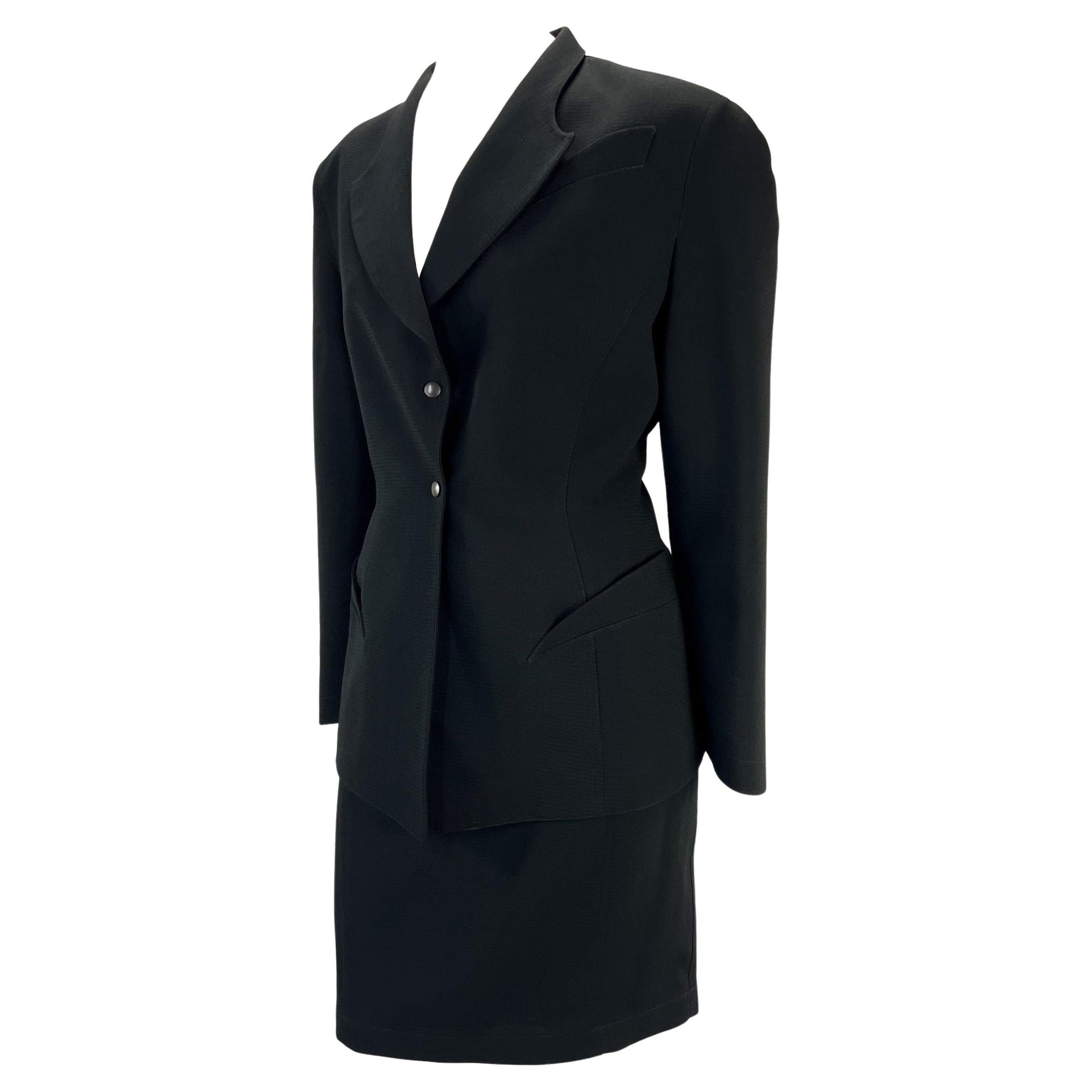 1980s Thierry Mugler Sculptural Black Wool Skirt Suit