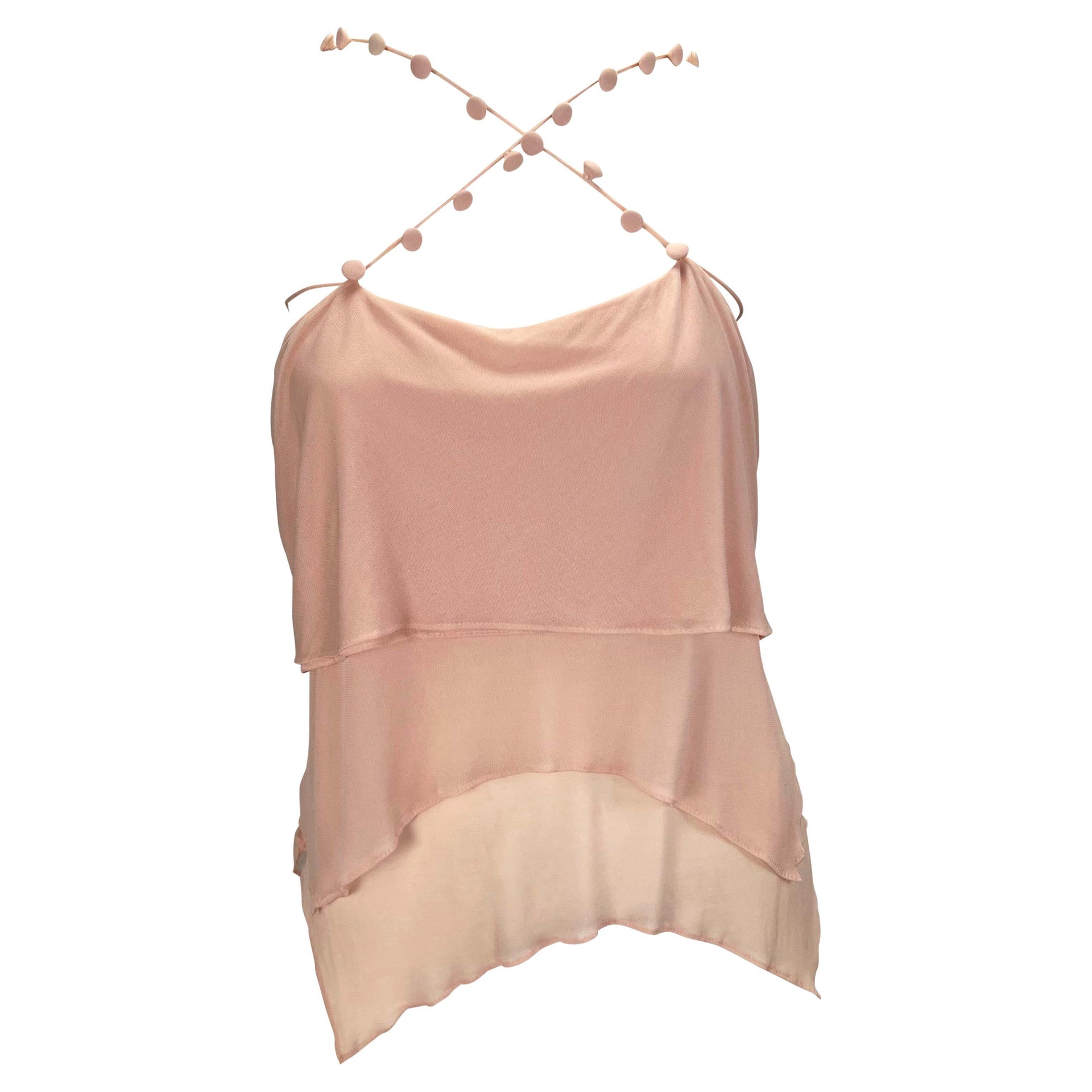 S/S 2004 Yves Saint Laurent by Tom Ford Pink Tiered Button Crop Top