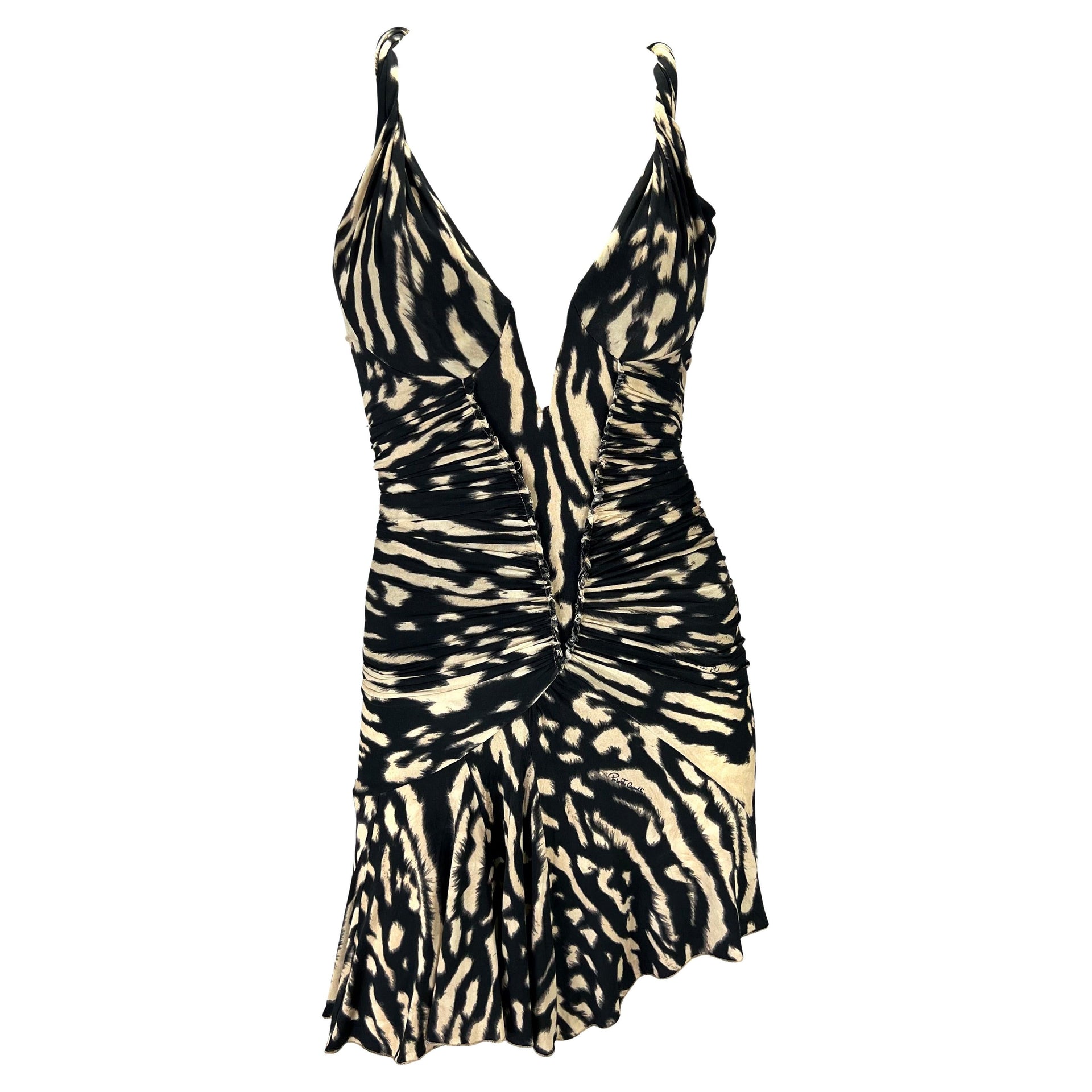 F/W 2003 Roberto Cavalli Ad Runway Corseted Animal Print Stretch Mini Dress