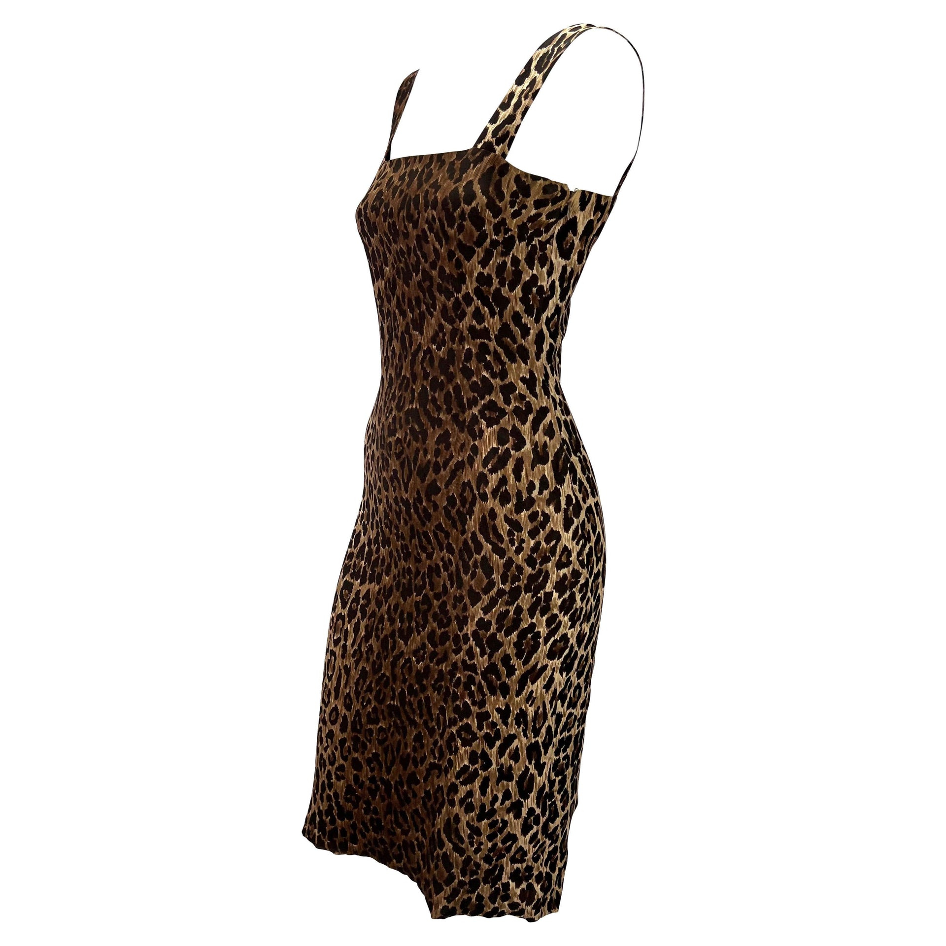 S/S 1997 Dolce & Gabbana Leopard Print Silk Sleeveless Bodycon Pin-Up Dress