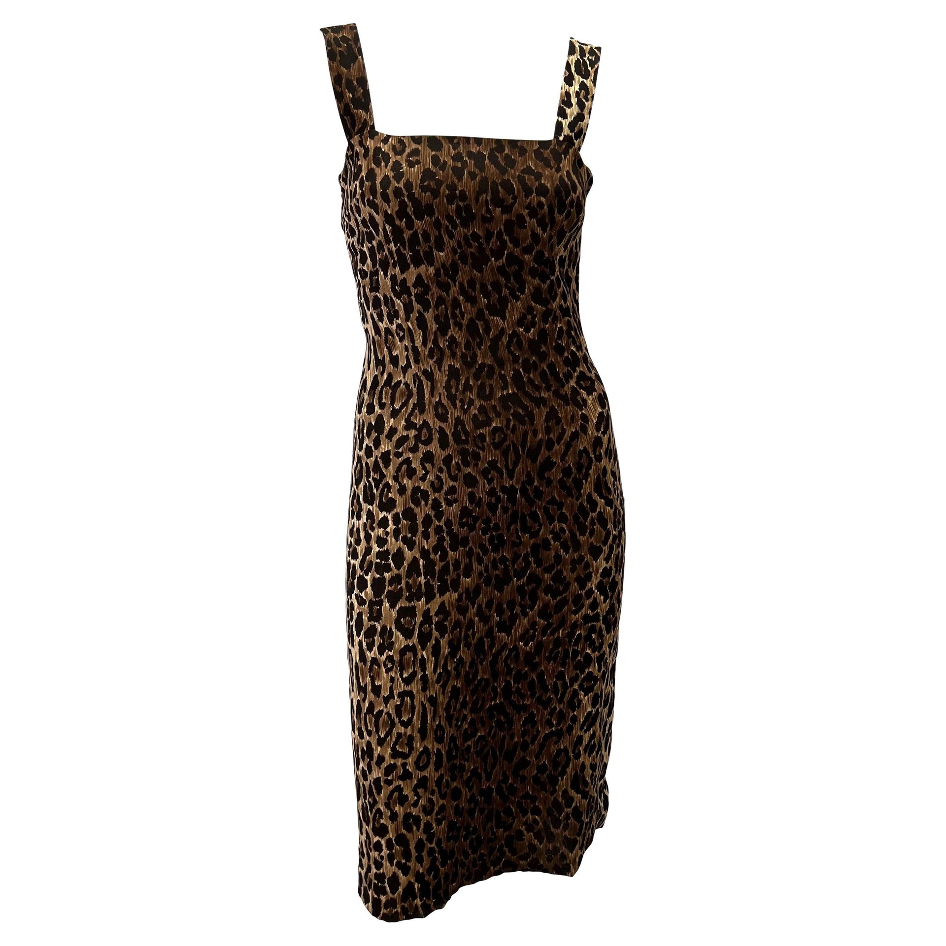 S/S 1997 Dolce & Gabbana Leopard Print Silk Sleeveless Bodycon Pin-Up Dress