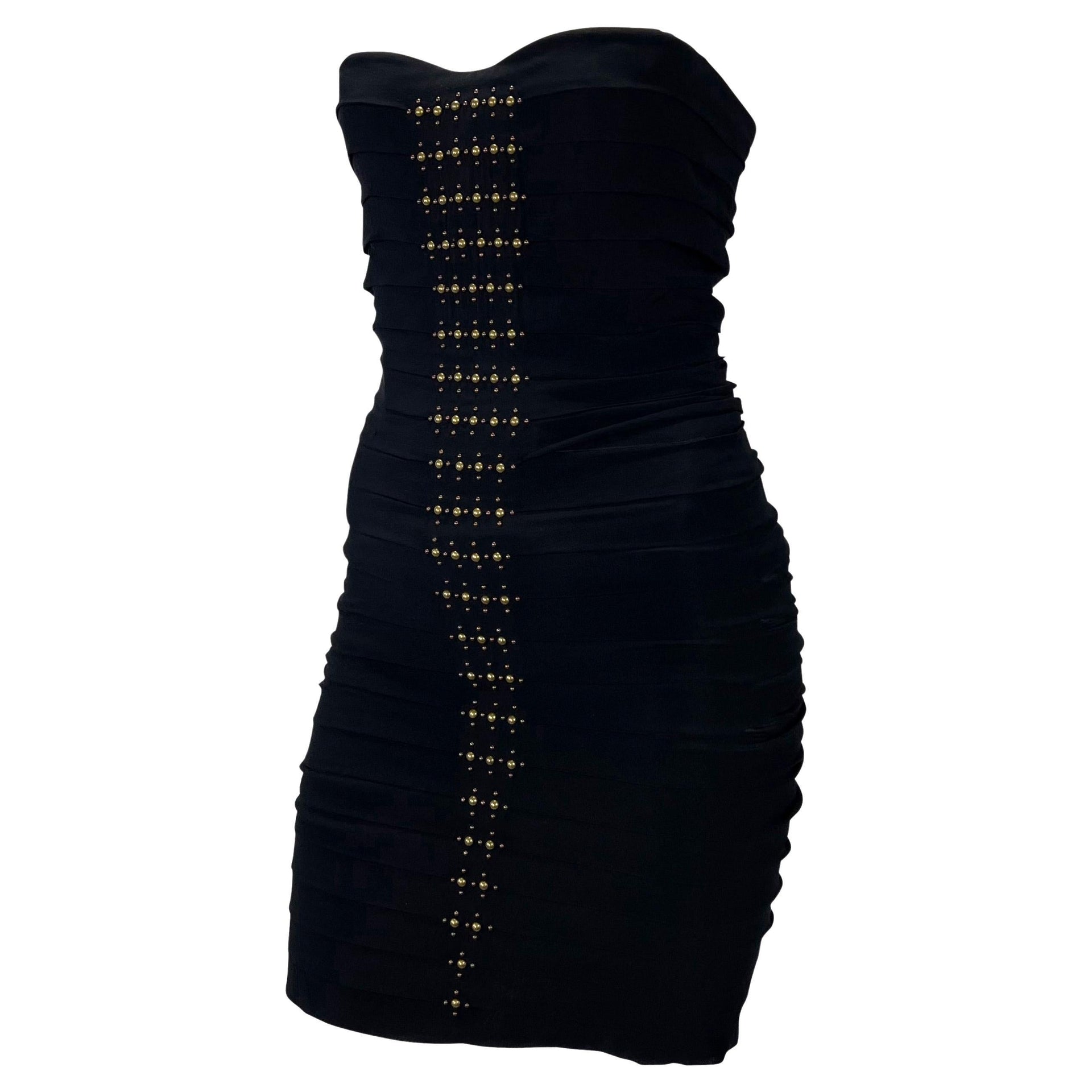 F/W 2005 Roberto Cavalli Runway Black Studded Pleat Strapless Mini Dress