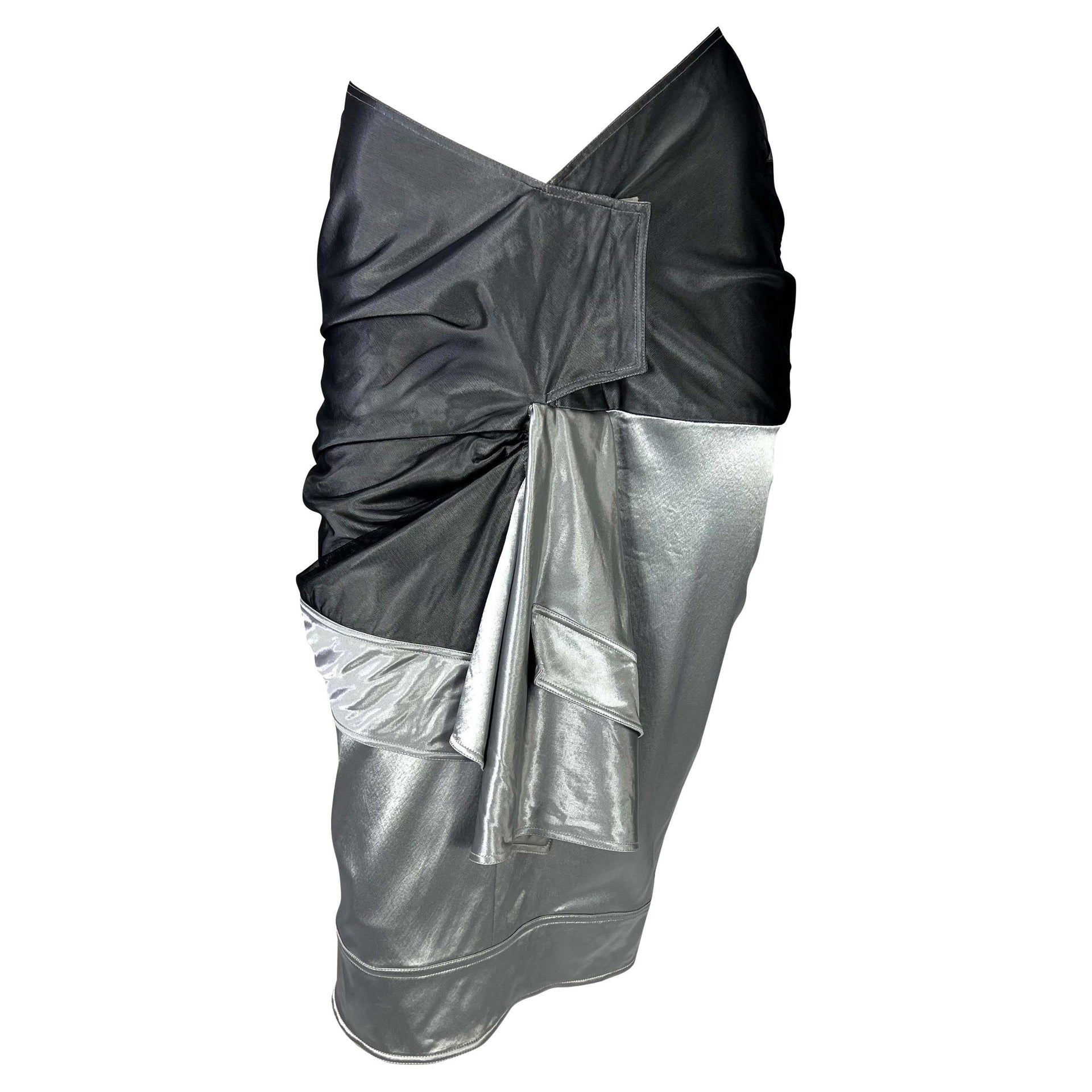S/S 2004 Christian Dior by John Galliano Runway Tulle Silver Faux-Wrap Skirt