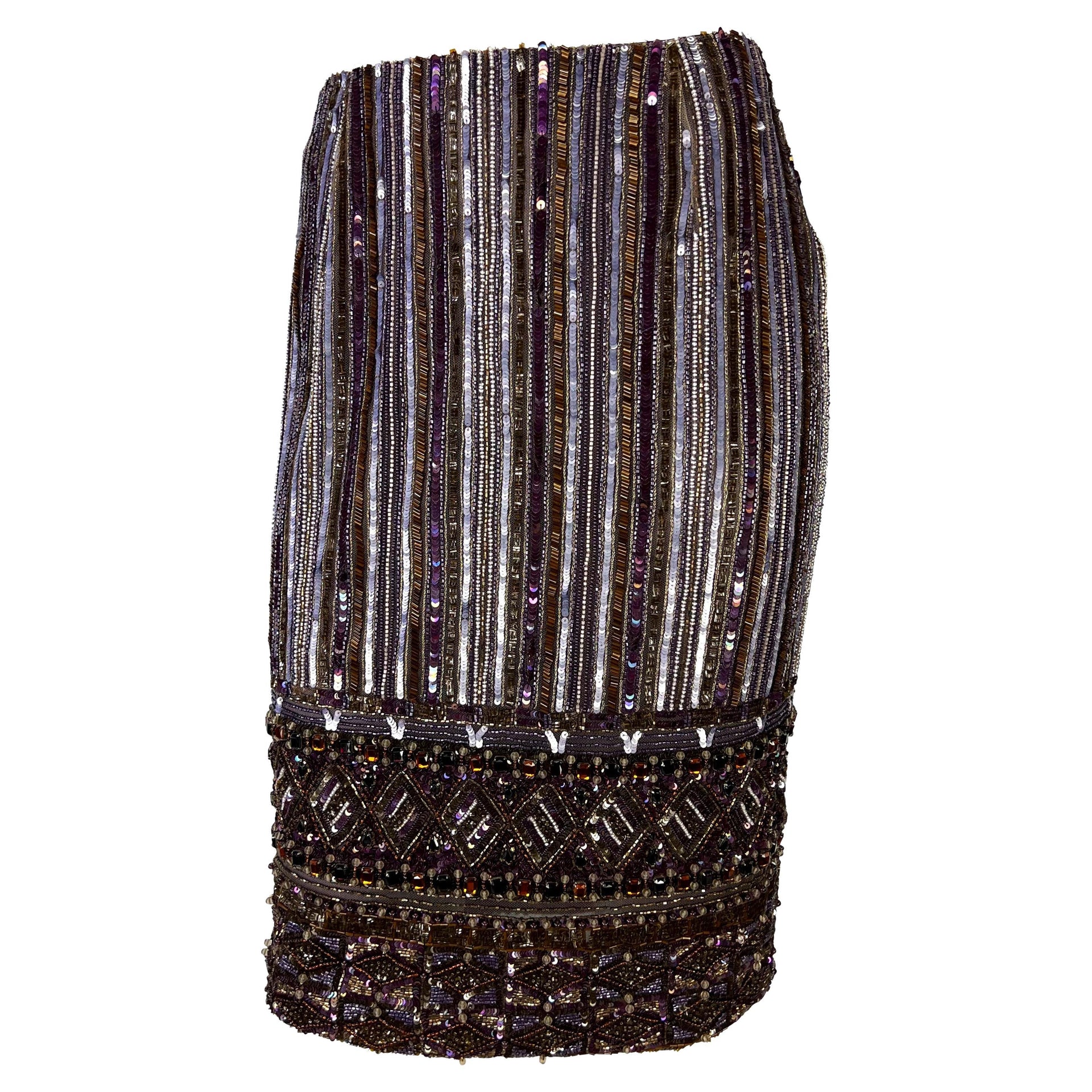 2000s Valentino Garavani Purple Heavily Beaded Crystal Pencil Skirt