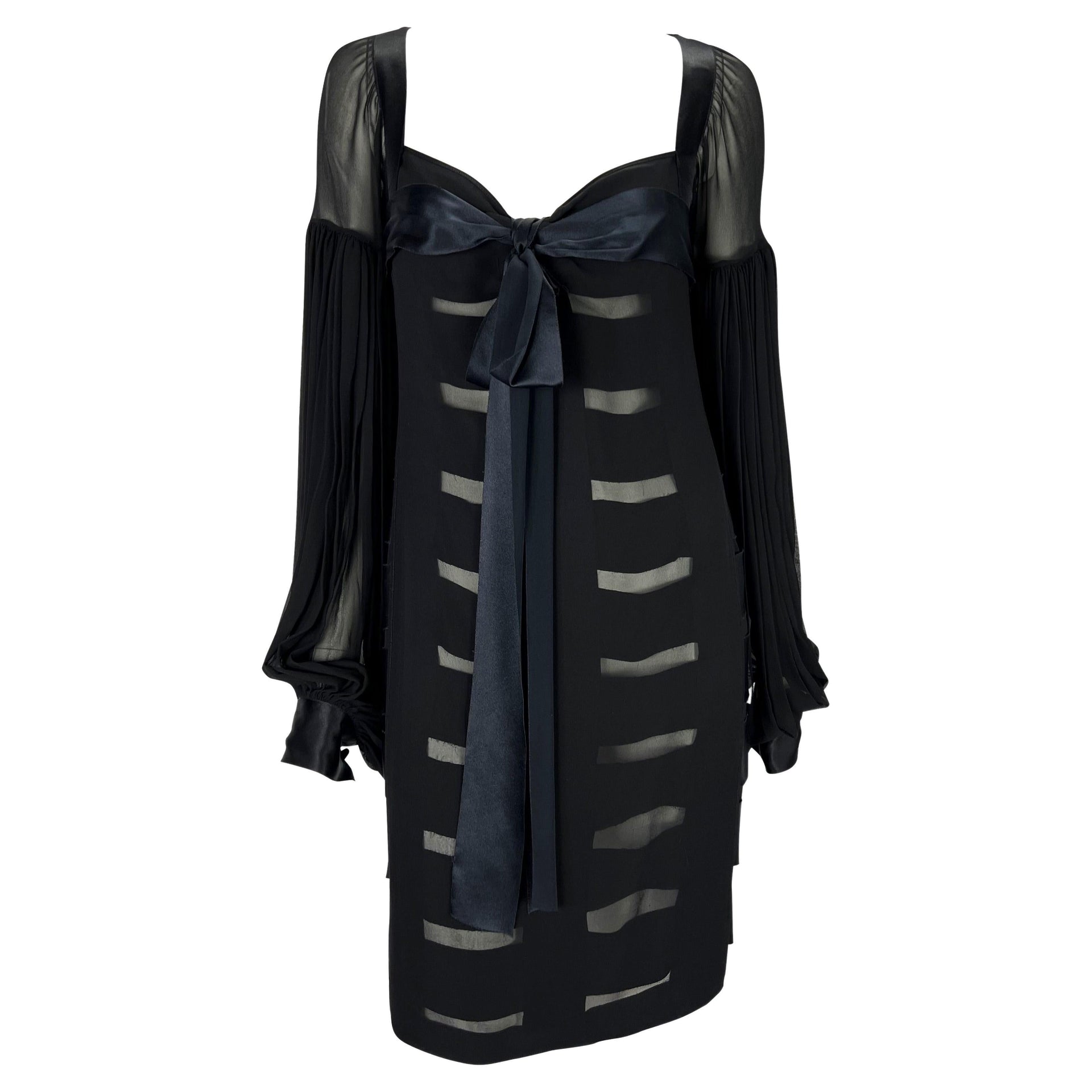 F/W 2002 Yves Saint Laurent by Tom Ford Black Sheer Poet Sleeve Ribbon Dress