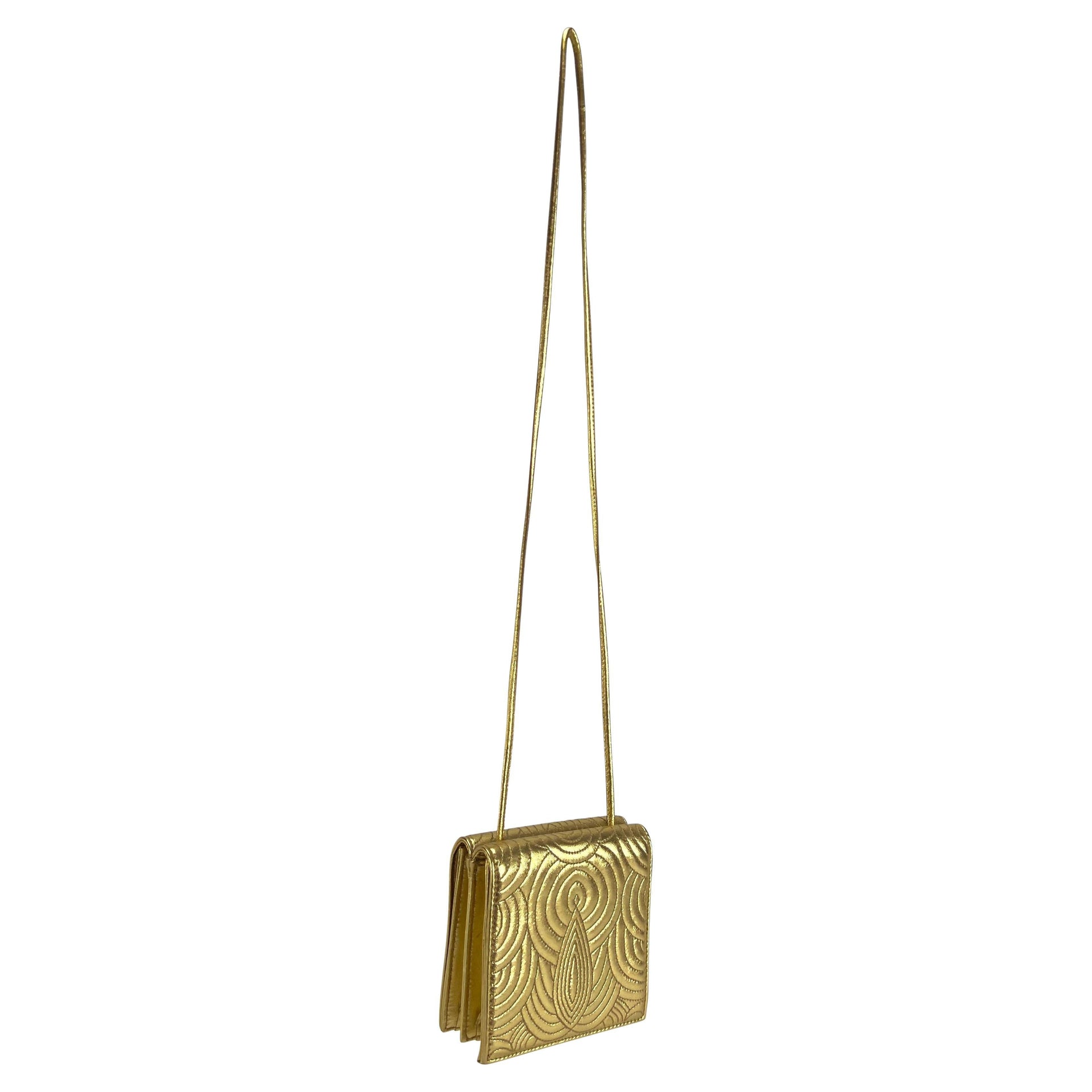 Pre-Fall 2011 Yves Saint Laurent Gold Tone Quilted Leather Crossbody Evening Bag