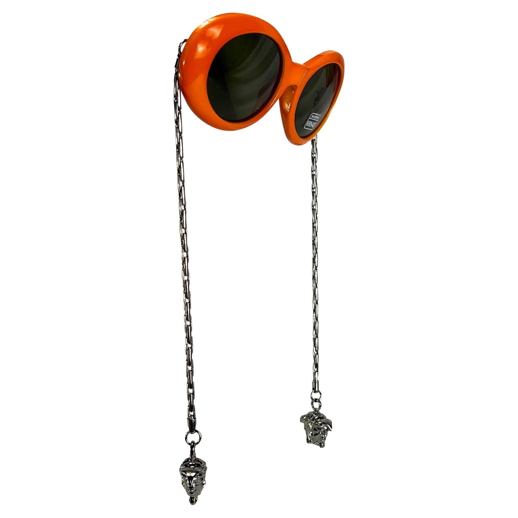 NEW 1996 Gianni Versace Medusa Chain Orange Mod Sunglasses