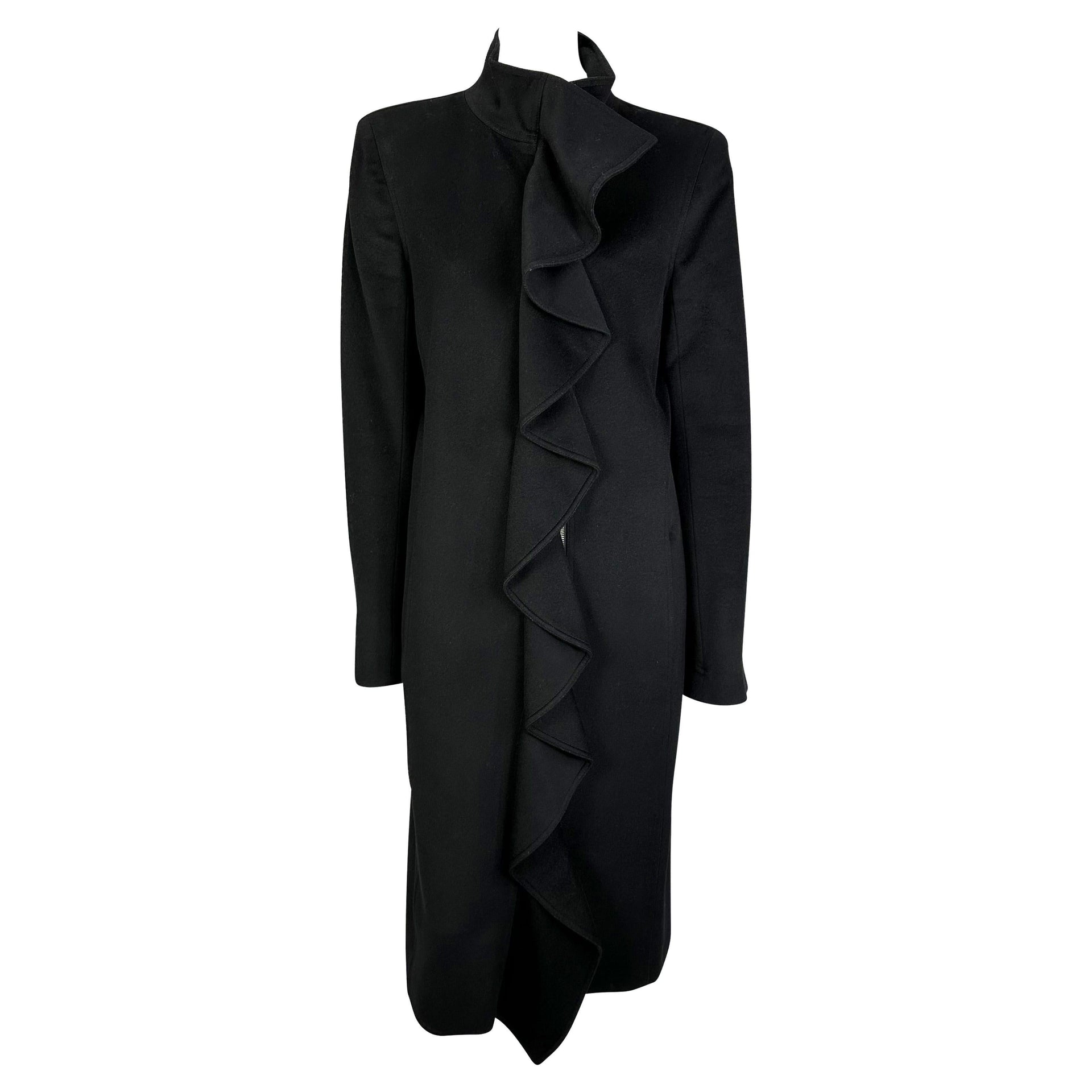 F/W 2003 Yves Saint Laurent by Tom Ford Runway Ruffle Overcoat Black