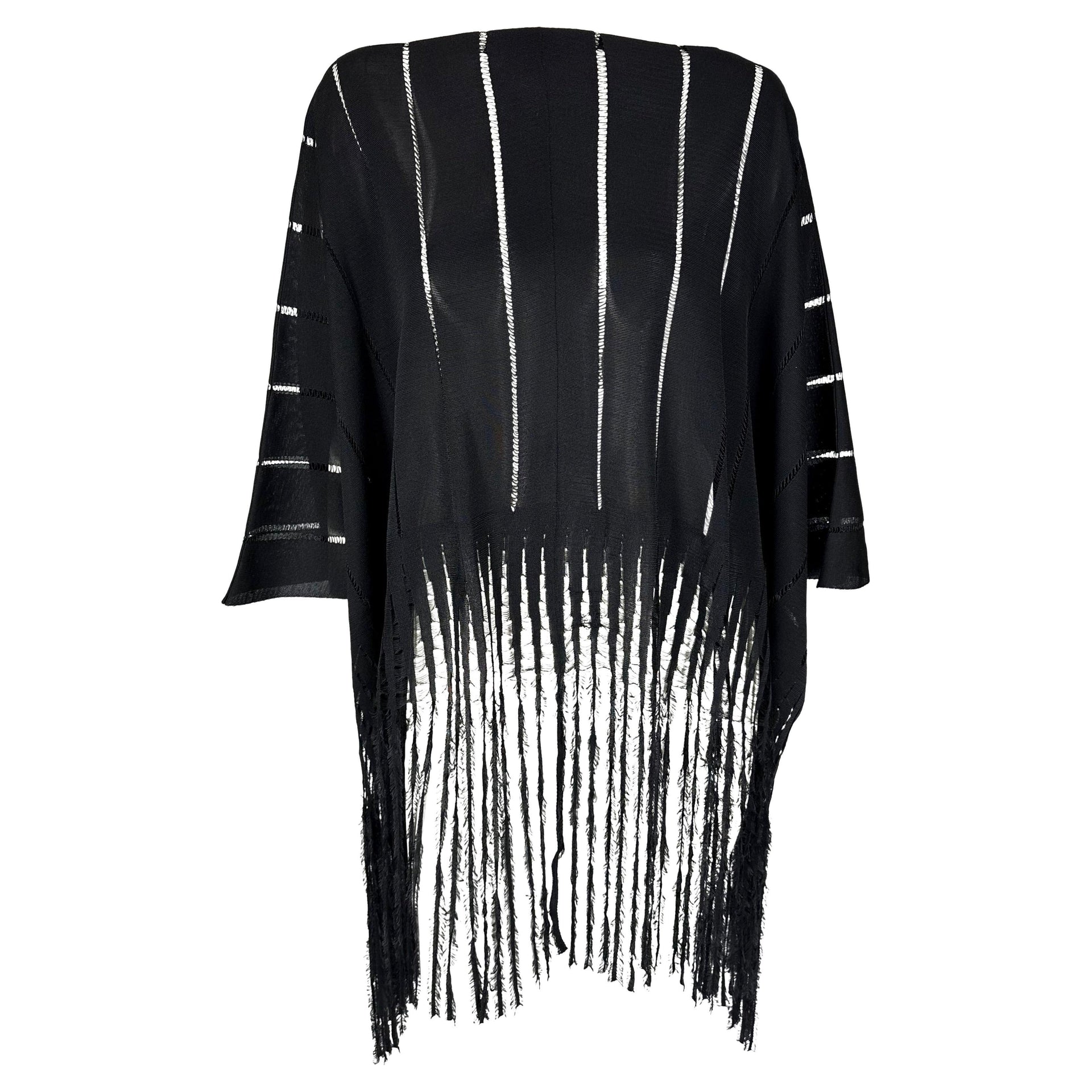 S/S 2002 YSL Rive Gauche by Tom Ford Black Knit Caftan Poncho with Fringe