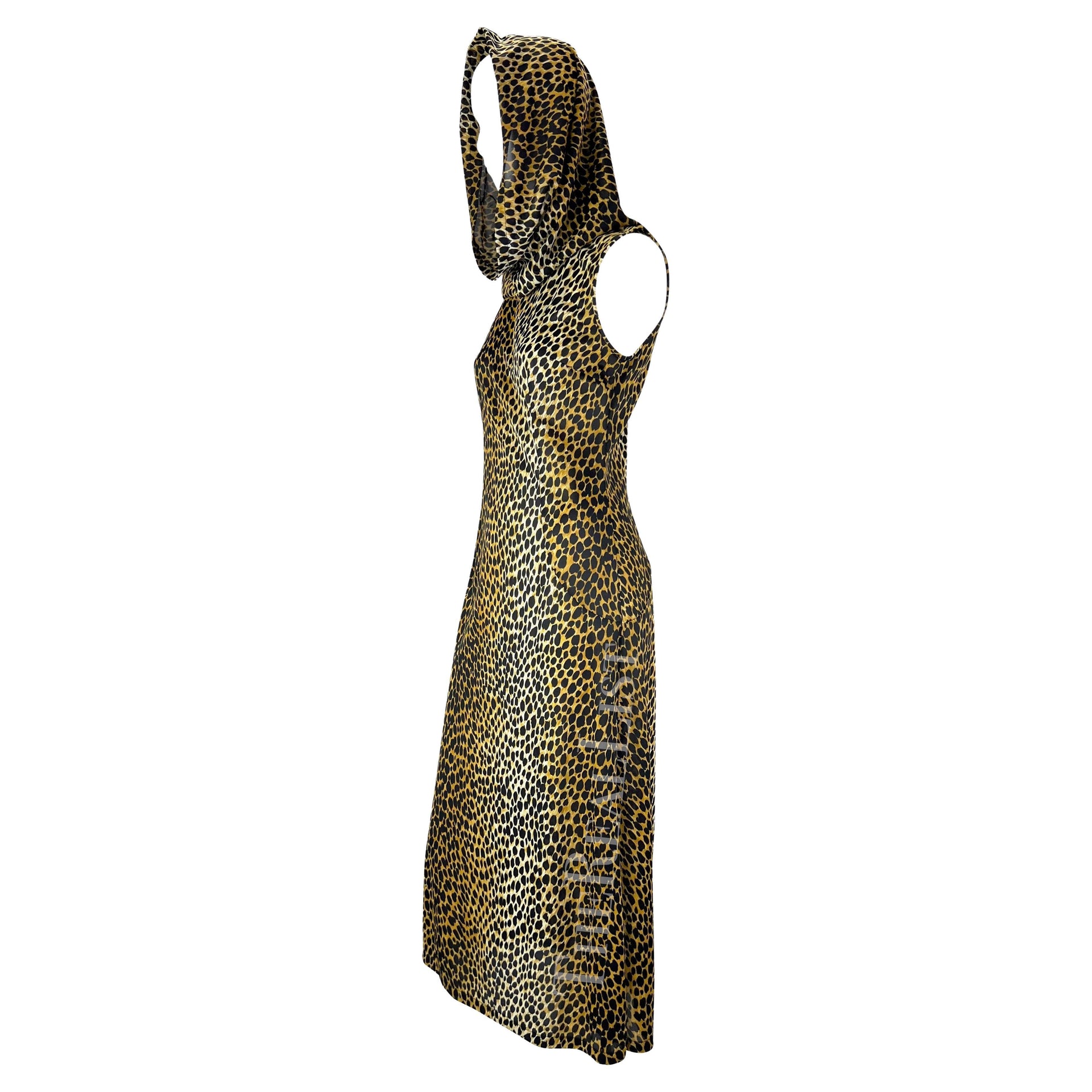 S/S 1996 Dolce & Gabbana Hooded Stretch Cheetah Print High Slit Dress