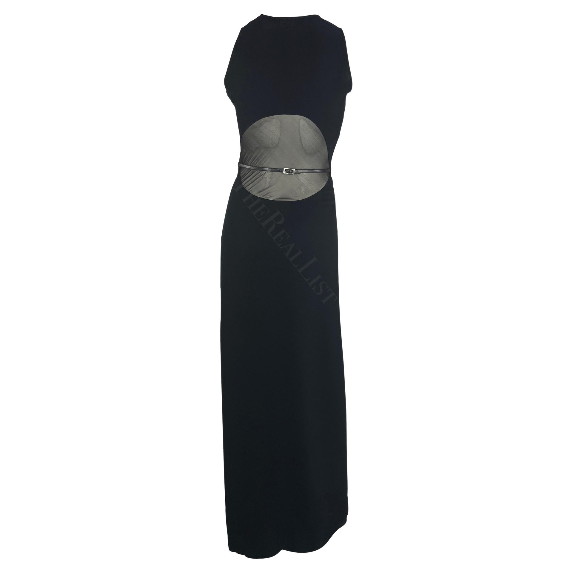 F/W 2001 Paco Rabanne Runway Buckle Sheer Panel Black Bodycon Y2K Gown