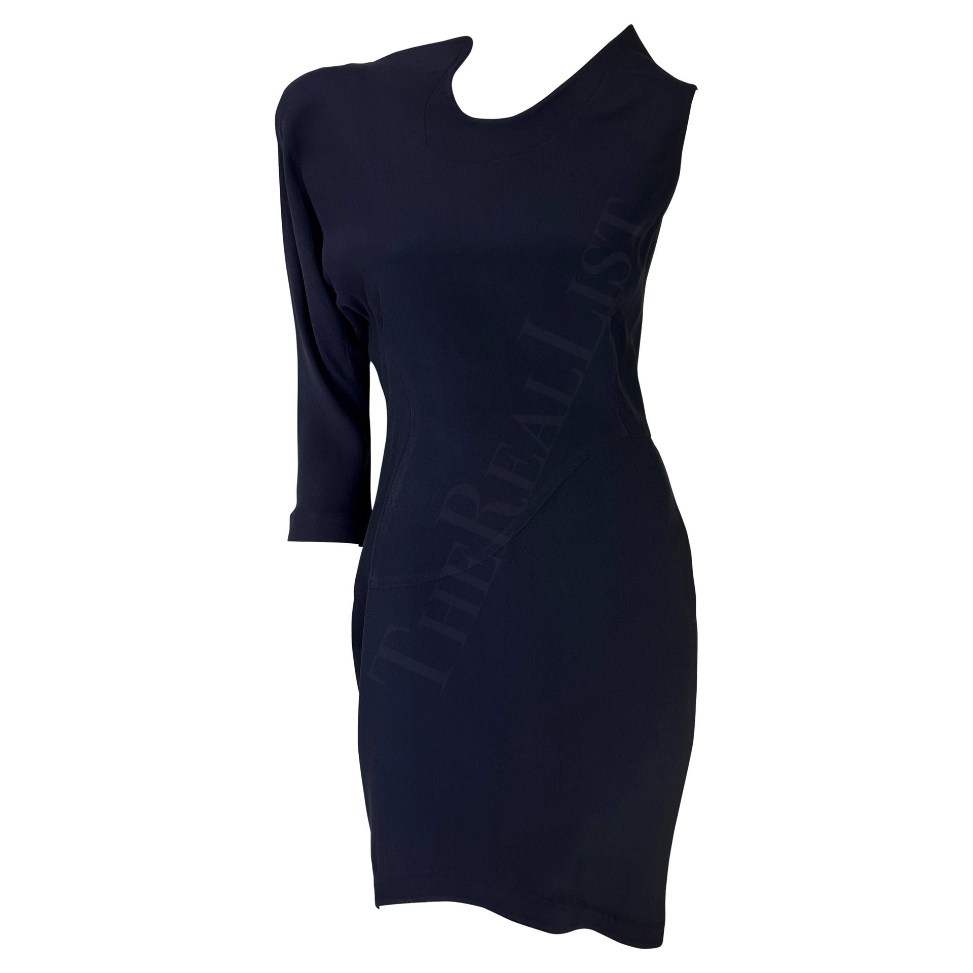 S/S 1988 Thierry Mugler Runway Ad Asymmetric Sculptural Navy Snap Dress