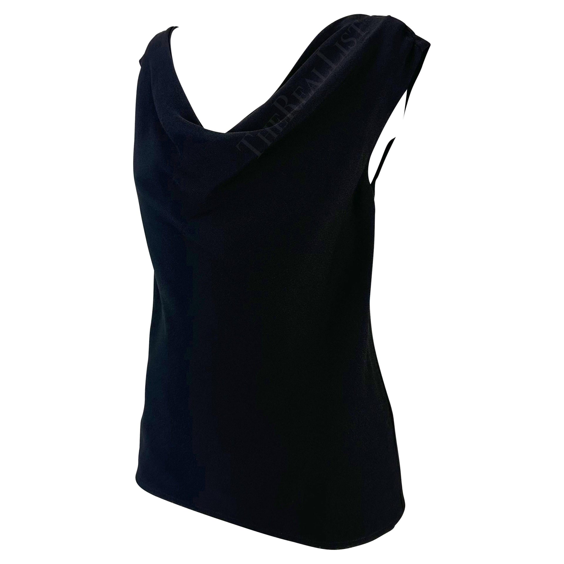 1980s Saint Laurent Rive Gauche Black Cowl Neck Sleeveless Top