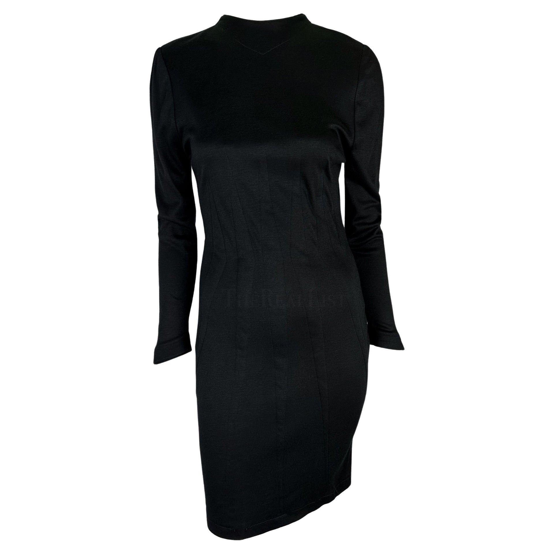 1980s Thierry Mugler Black Darted Long Sleeve Bodycon Dress