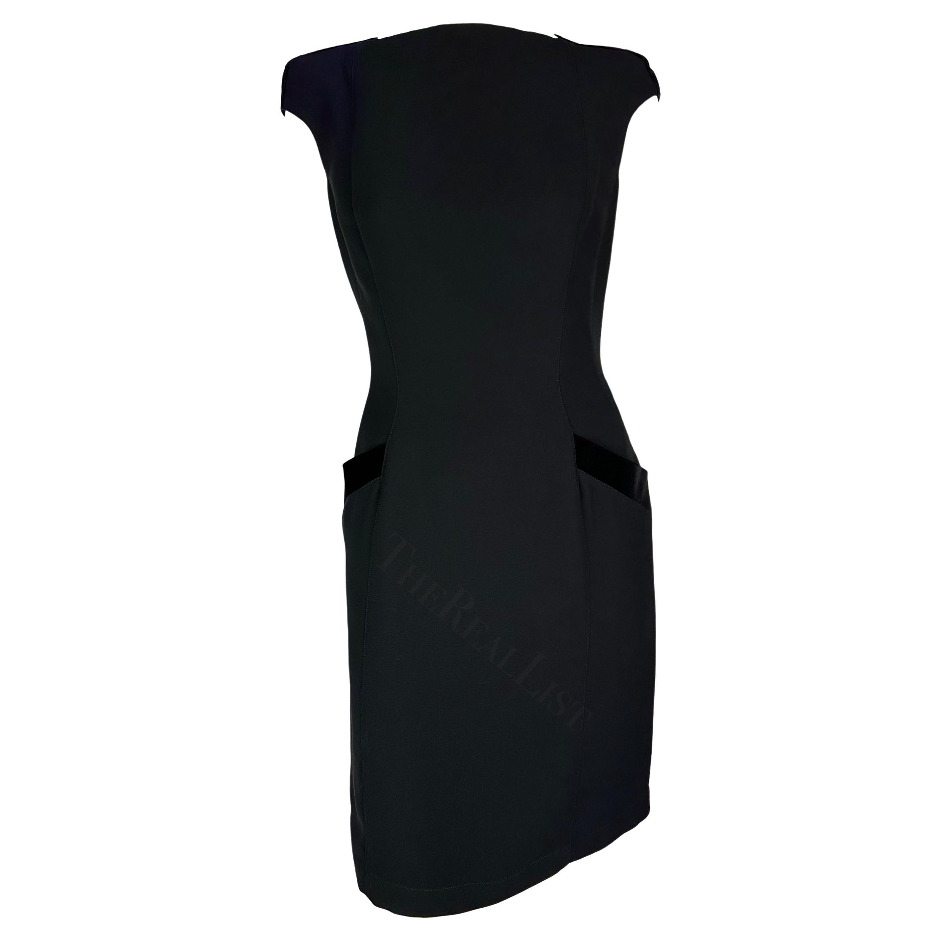F/W 1998 Thierry Mugler Runway Black Velvet Bateau Neckline Mini Dress