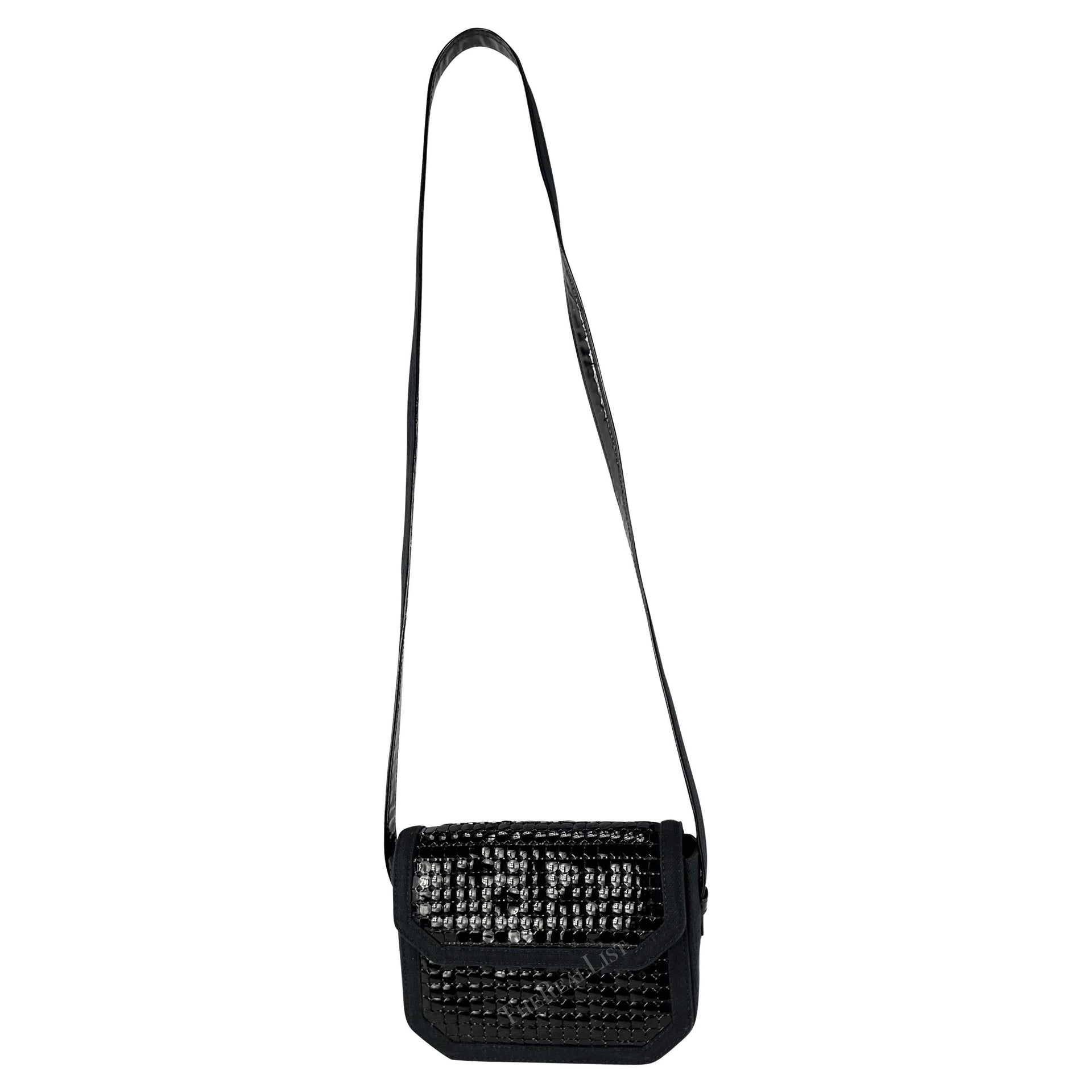 1980s Gianni Versace Black Oroton Canvas Crossbody Bag