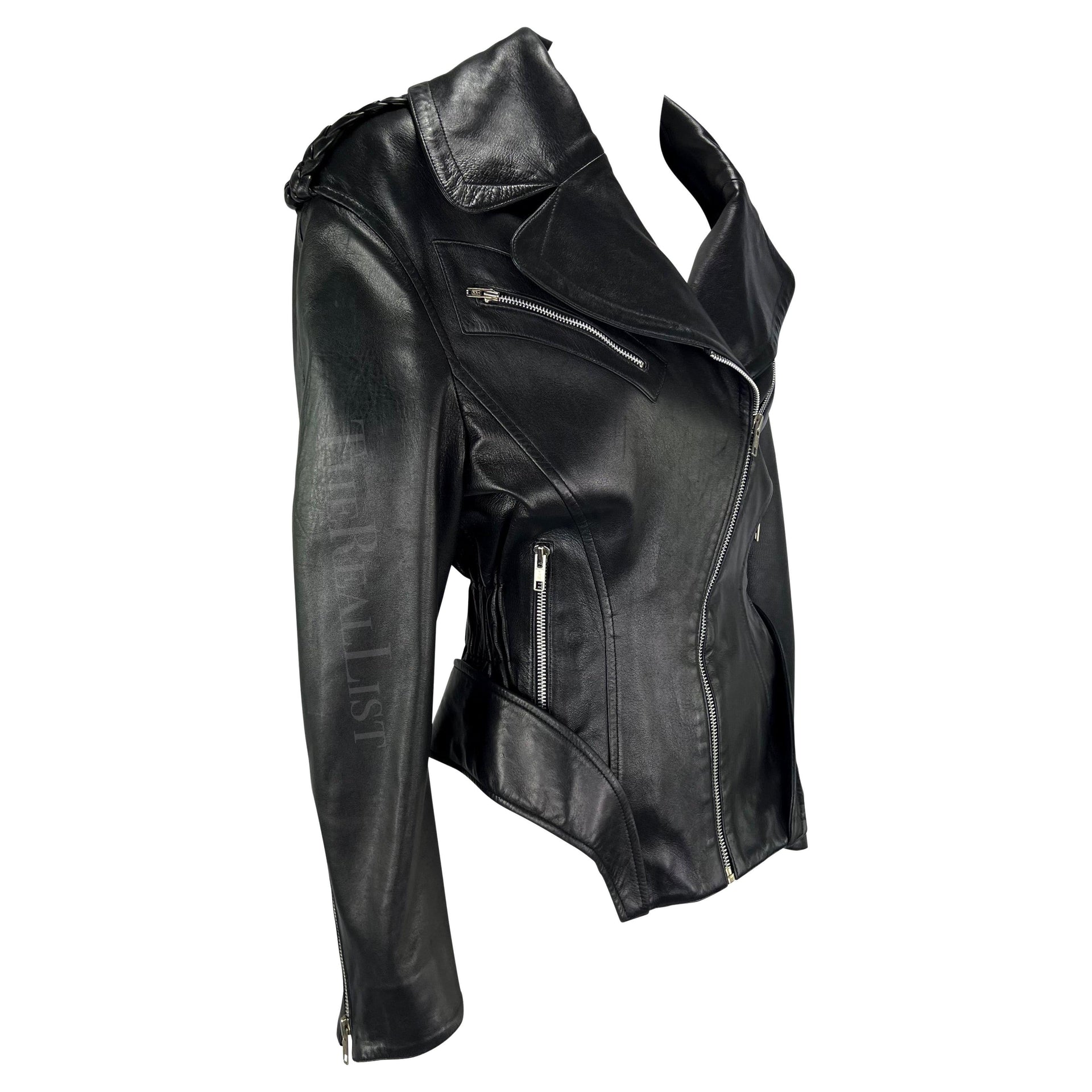 F/W 1988 Thierry Mugler 'Les Infernales' Hip Cutout Leather Moto Biker Jacket