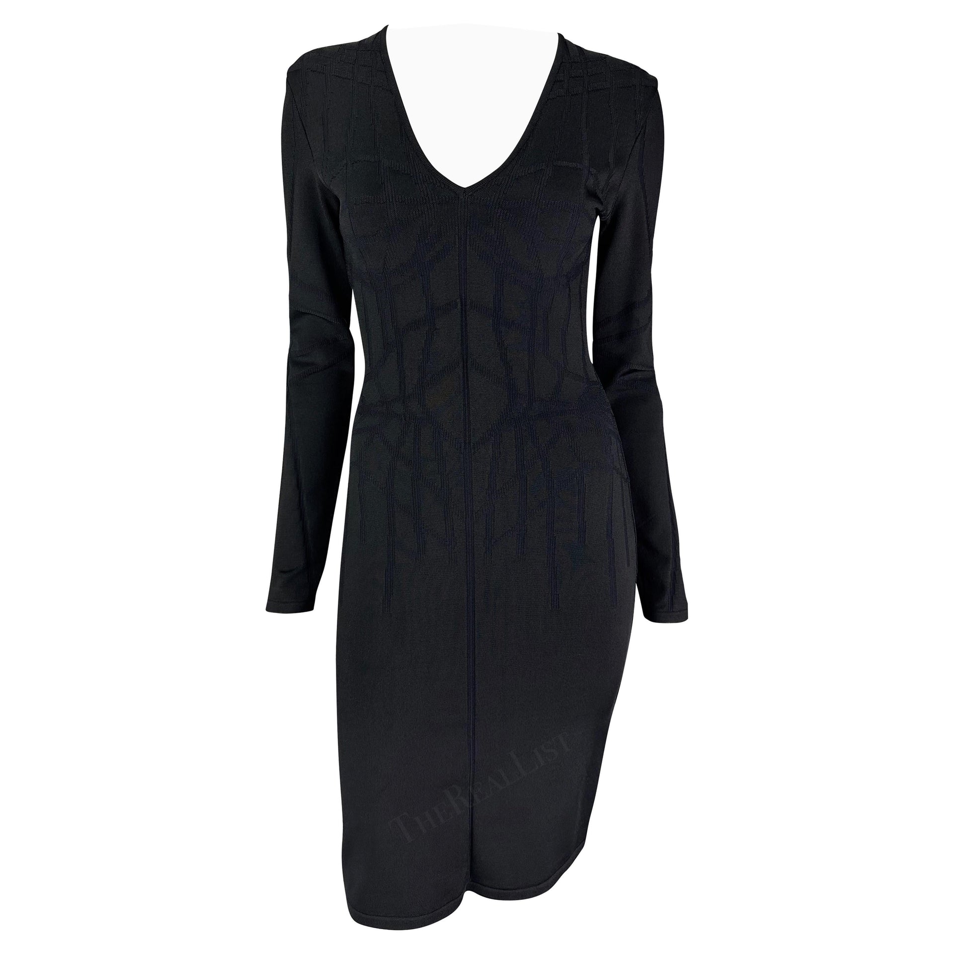 F/W 2001 Thierry Mugler Contour Outline Black Knit Bodycon Dress