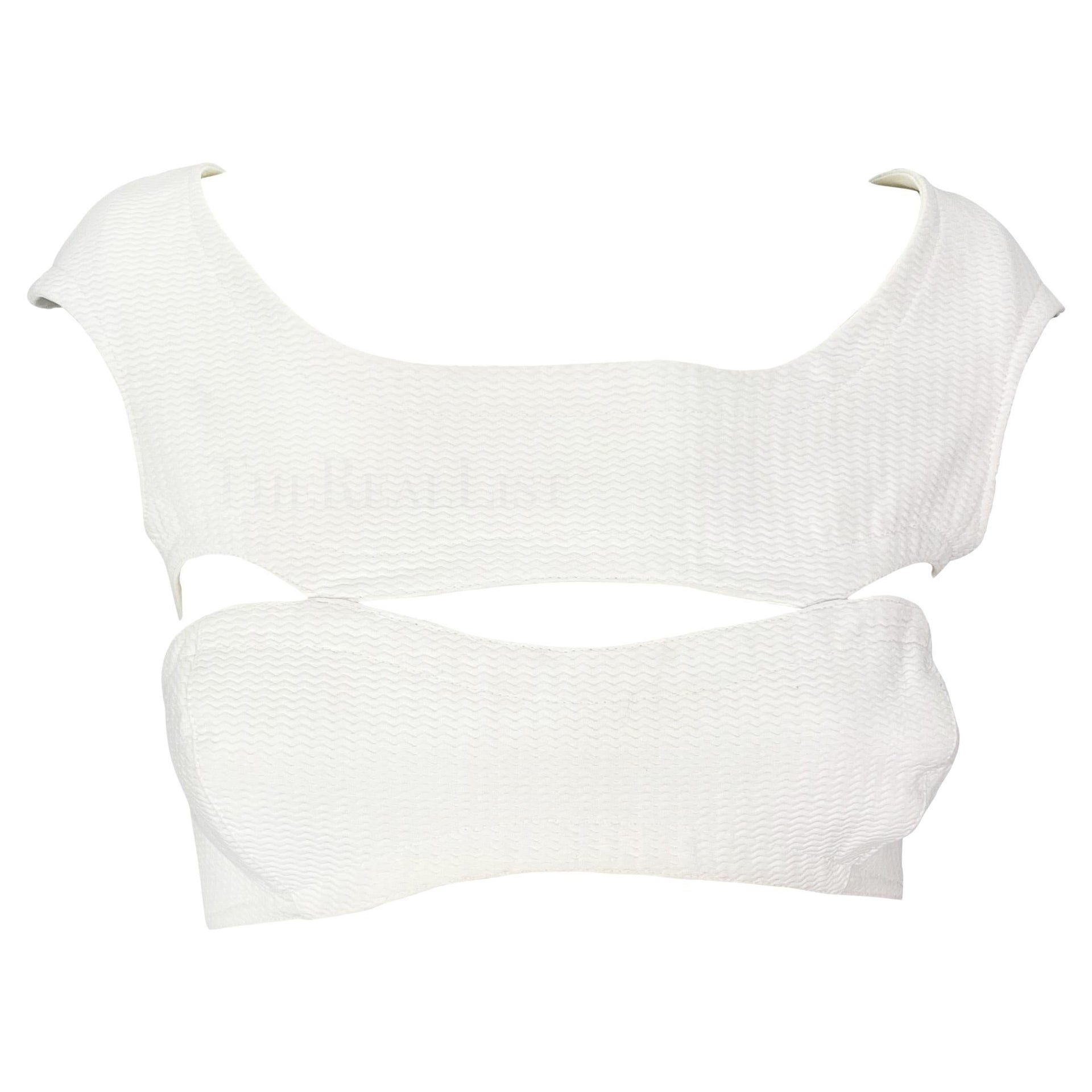 1980s Thierry Mugler White Textured Cut Out Crop Top