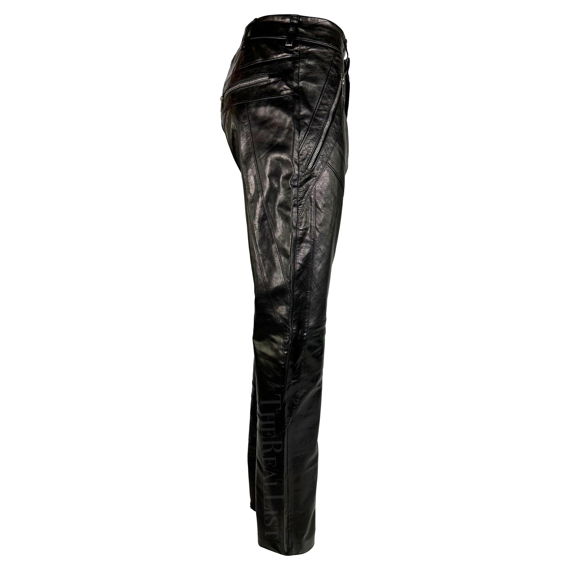 S/S 2002 Gianni Versace by Donatella Black Leather Moto Style Zip Pants