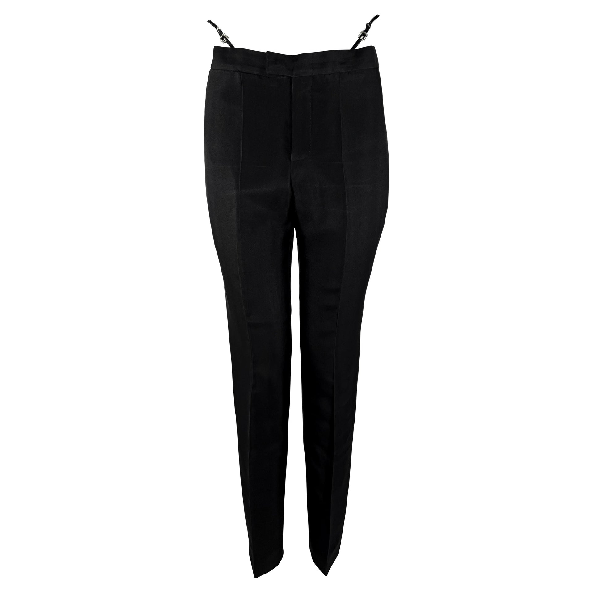 S/S 1998 Gucci by Tom Ford Black Square 'G' Rhinestone Thong Strap Runway Pants