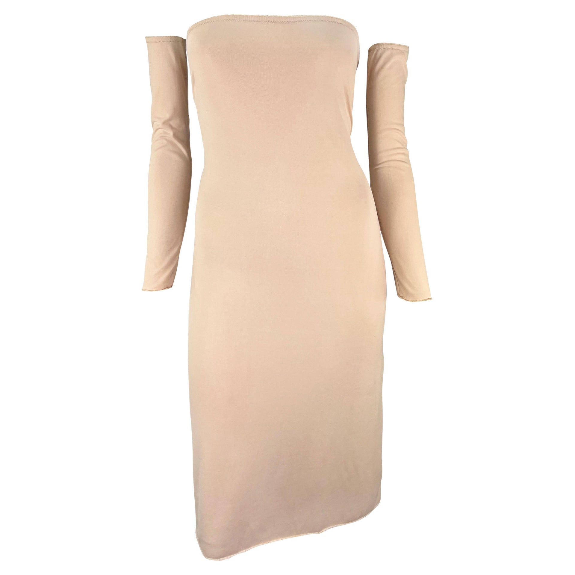 S/S 1999 Maison Martin Margiela Beige Stretch Tube Arm Sleeve Slip Dress